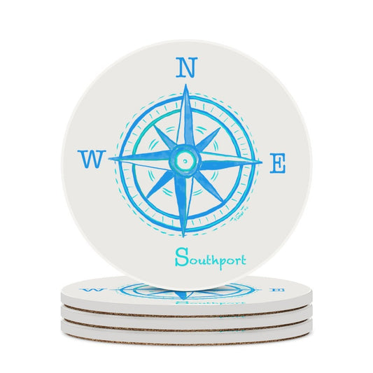 Southport Compass Round Ceramic Coaster - Blue Cava