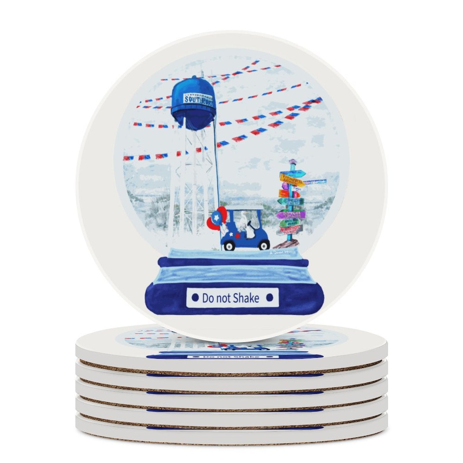 Southport Do Not Shake Globe Ceramic Coaster - Blue Cava