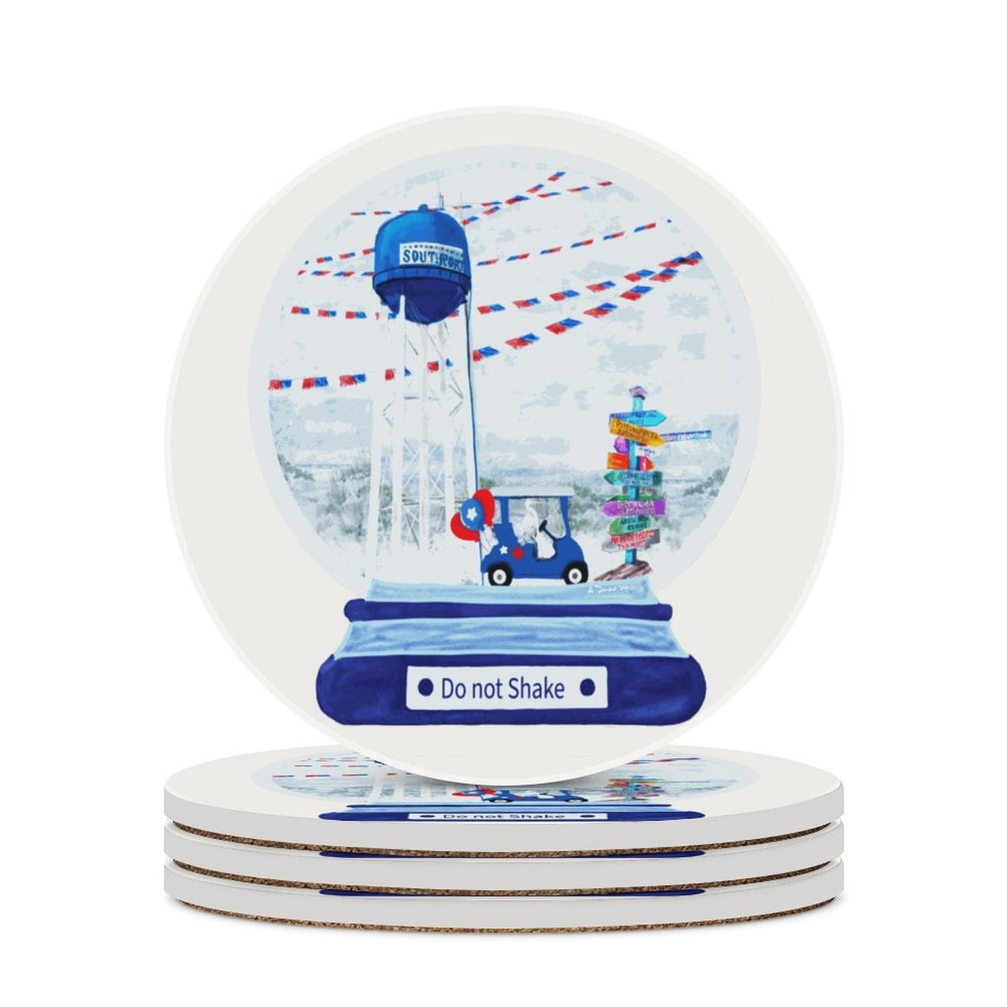 Southport Do Not Shake Globe Ceramic Coaster - Blue Cava