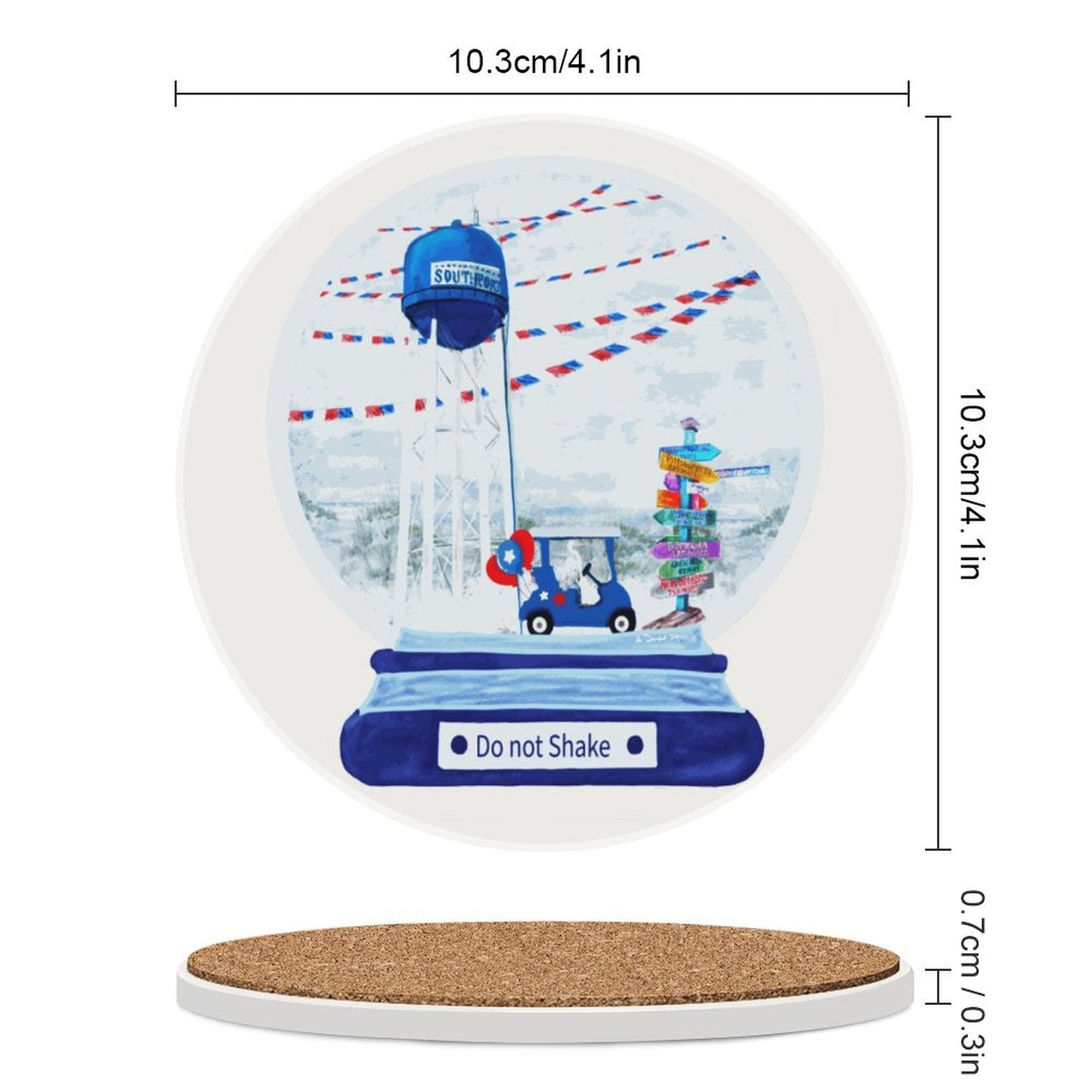 Southport Do Not Shake Globe Ceramic Coaster - Blue Cava