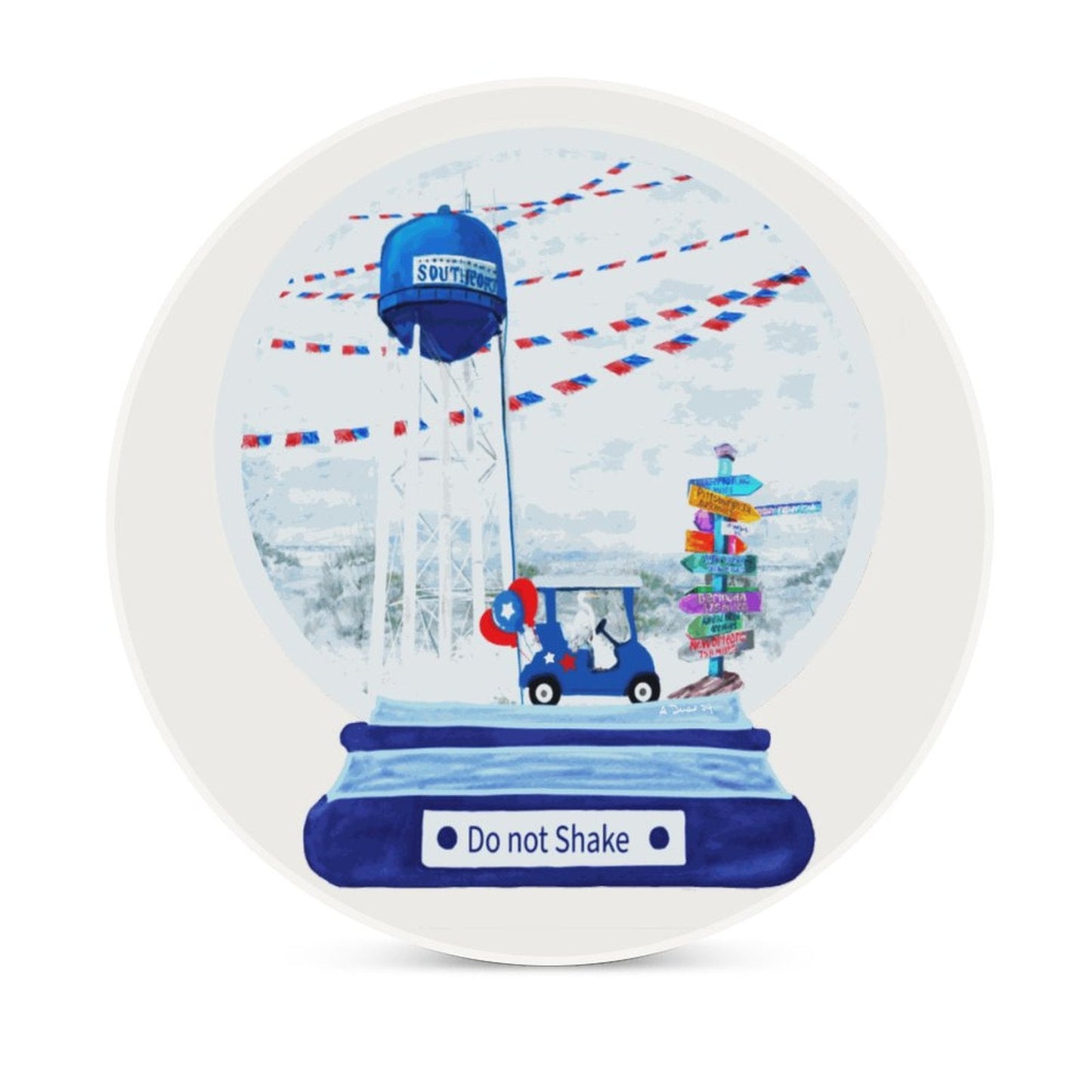 Southport Do Not Shake Globe Ceramic Coaster - Blue Cava