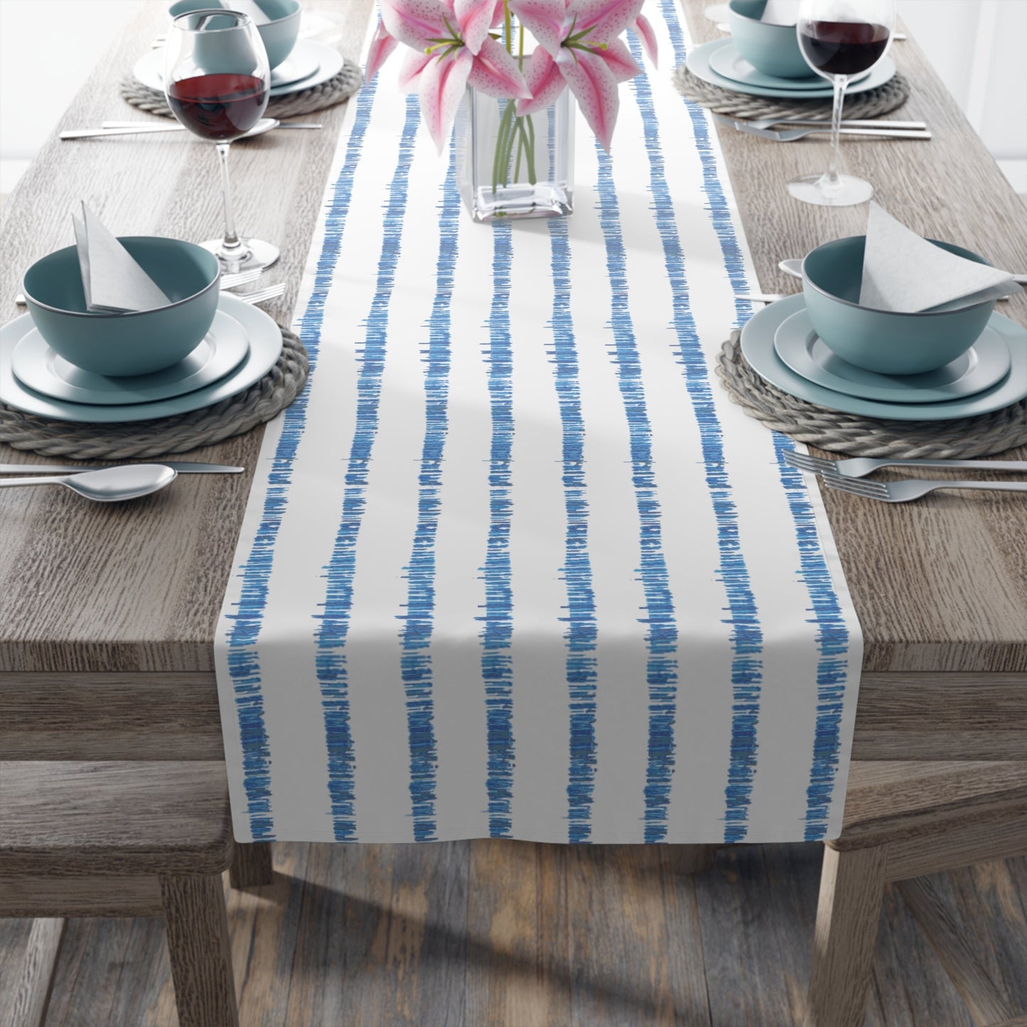 Striped Table Runner (Cotton or Poly) - Blue Cava