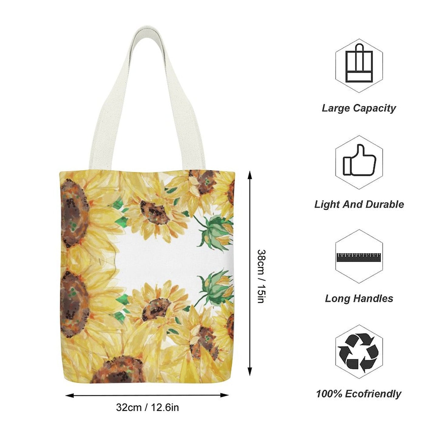 Sunflower Canvas Material Tote Bags with Interior Pocket - Blue Cava