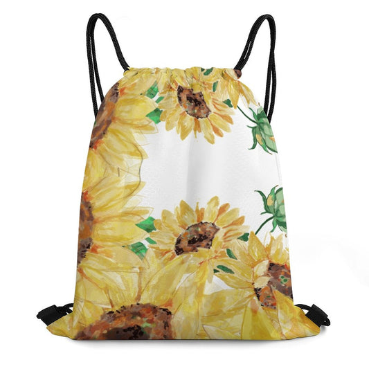 Sunflower Drawstring Bags with Waffle Cloth Designs - Blue Cava