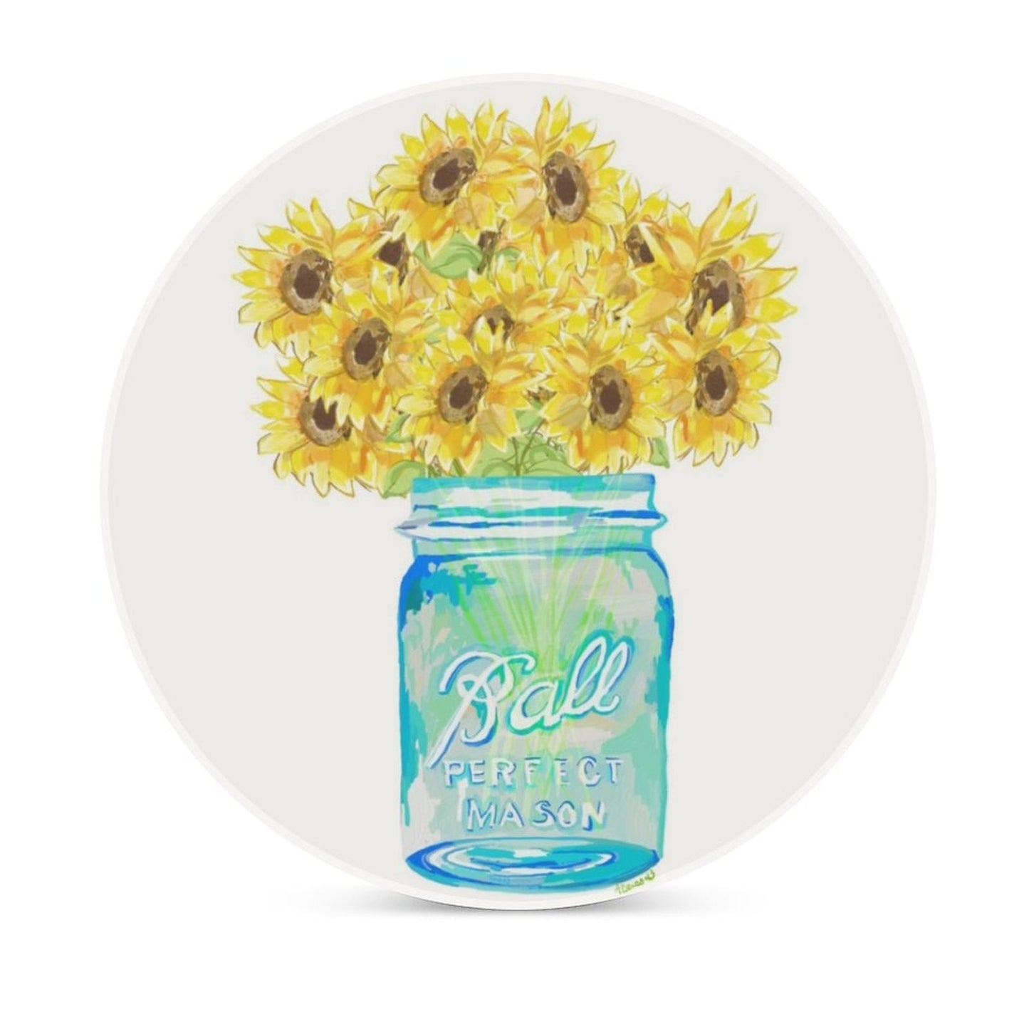 Sunflower Mason Jar Ceramic Coaster - Blue Cava