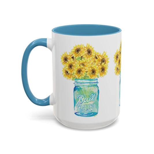 Sunflower Mason Jar Coffee Mug (11, 15oz) - Blue Cava