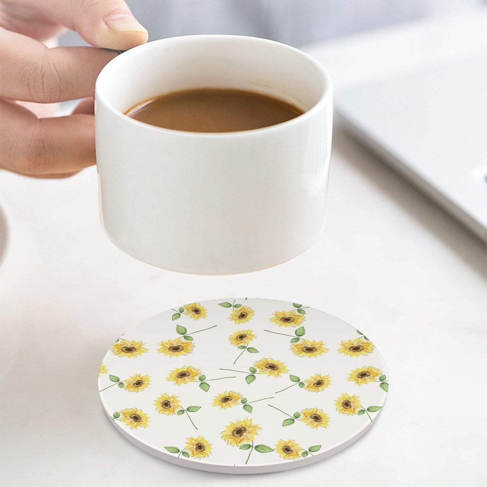 Sunflowers Ceramic Coaster - Blue Cava