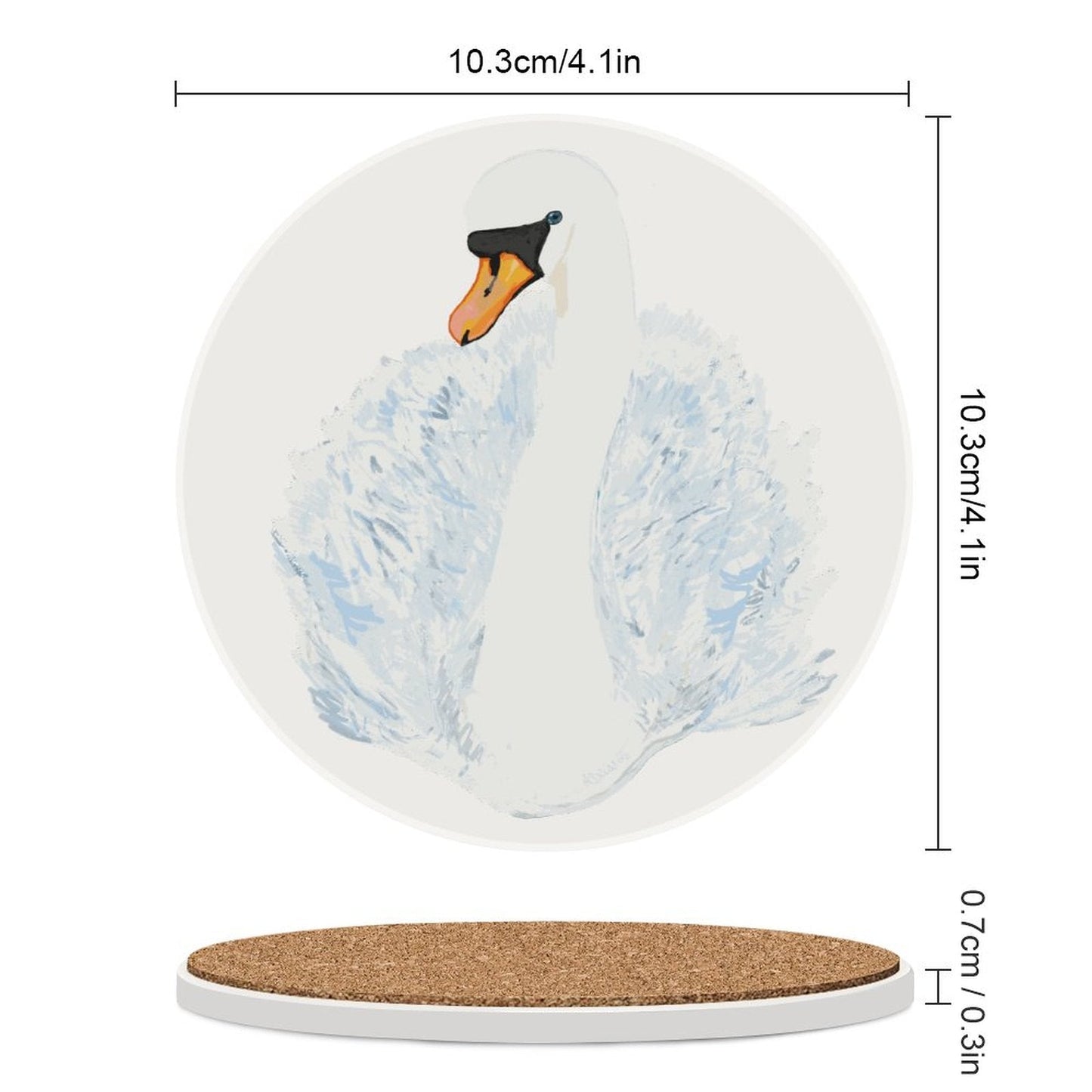 Swan Round Ceramic Coaster Set - Blue Cava