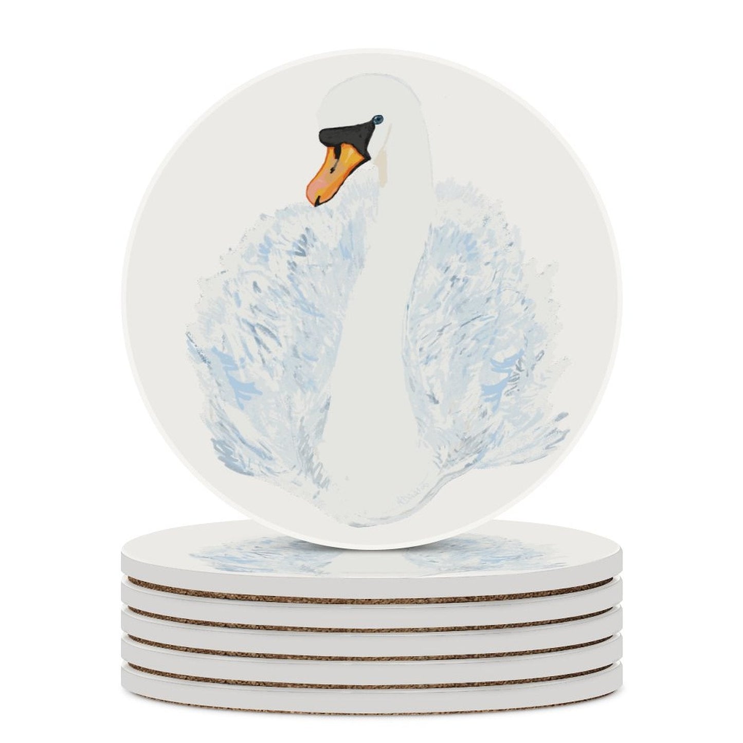 Swan Round Ceramic Coaster Set - Blue Cava