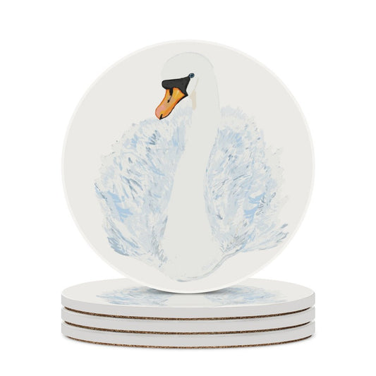 Swan Round Ceramic Coaster Set - Blue Cava