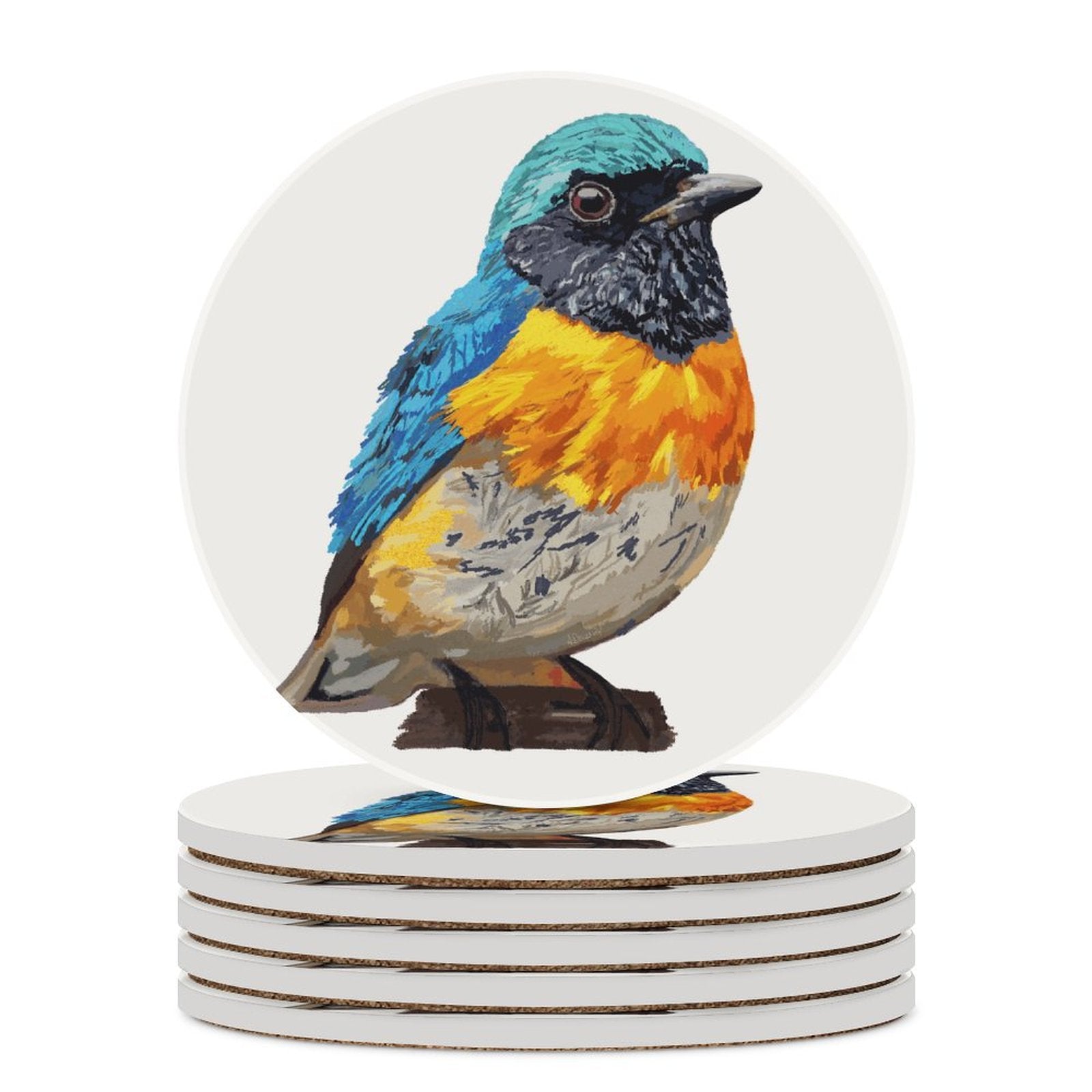 Tangara Bird Round Ceramic Coaster - Blue Cava