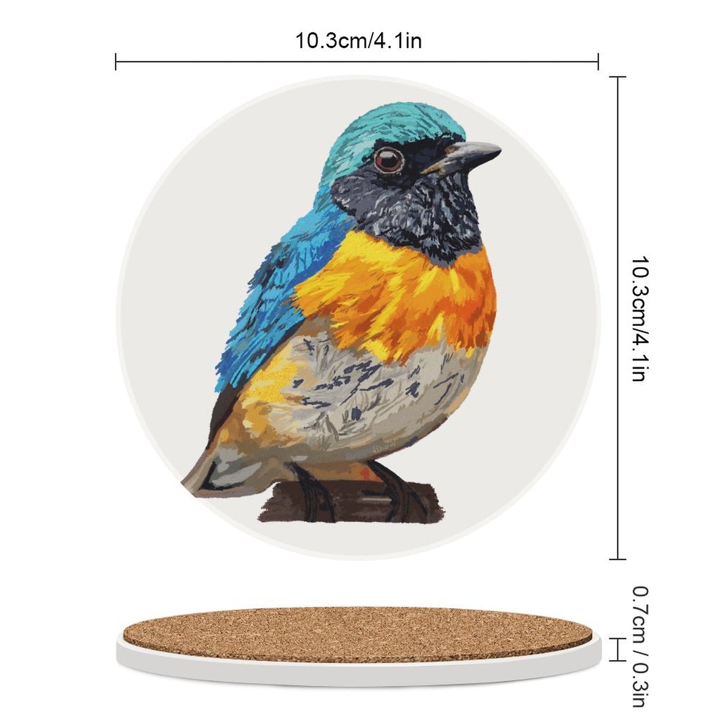 Tangara Bird Round Ceramic Coaster - Blue Cava