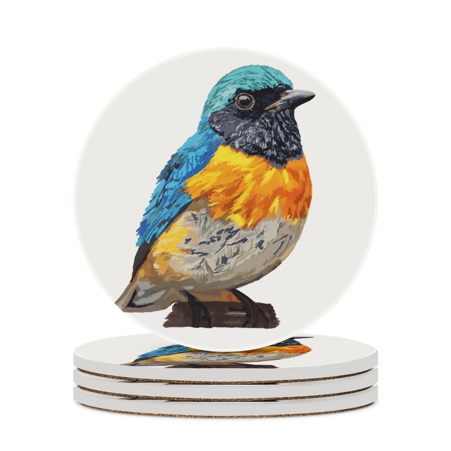 Tangara Bird Round Ceramic Coaster - Blue Cava