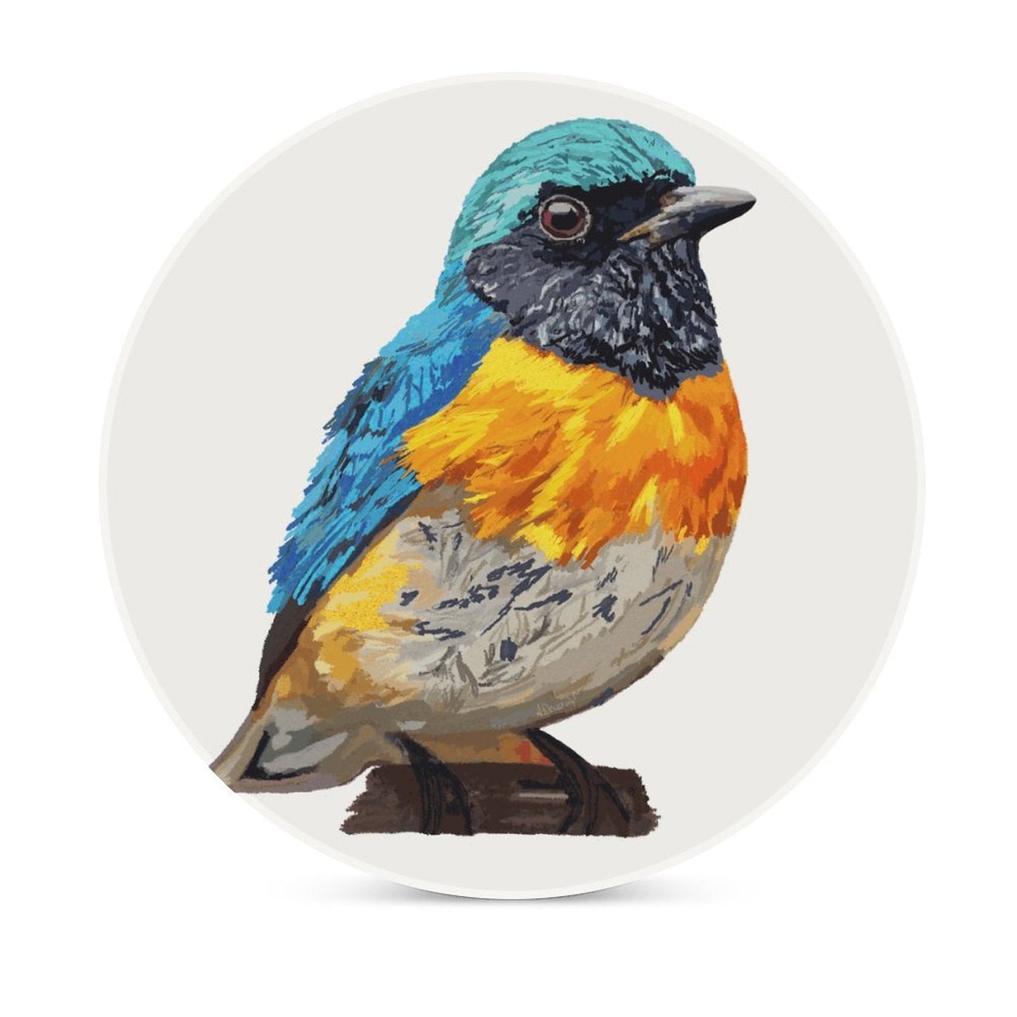 Tangara Bird Round Ceramic Coaster - Blue Cava