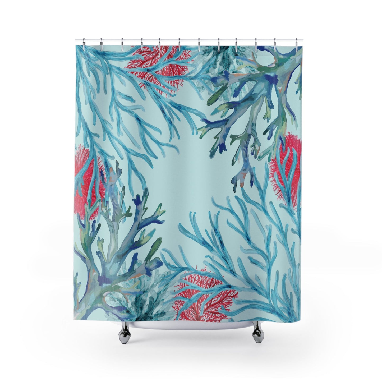 Teal Coastal Coral Shower Curtain - Blue Cava