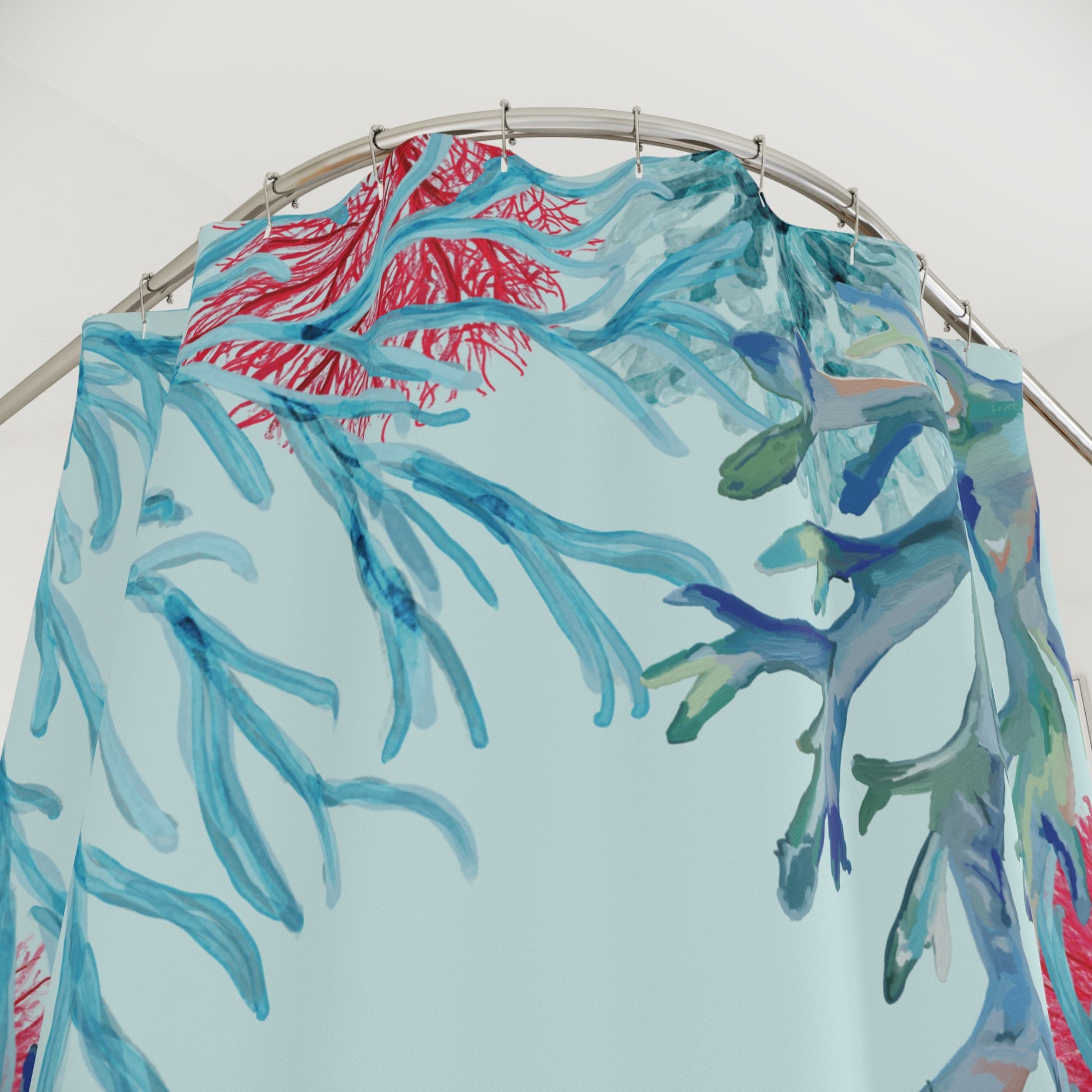 Teal Coastal Coral Shower Curtain - Blue Cava