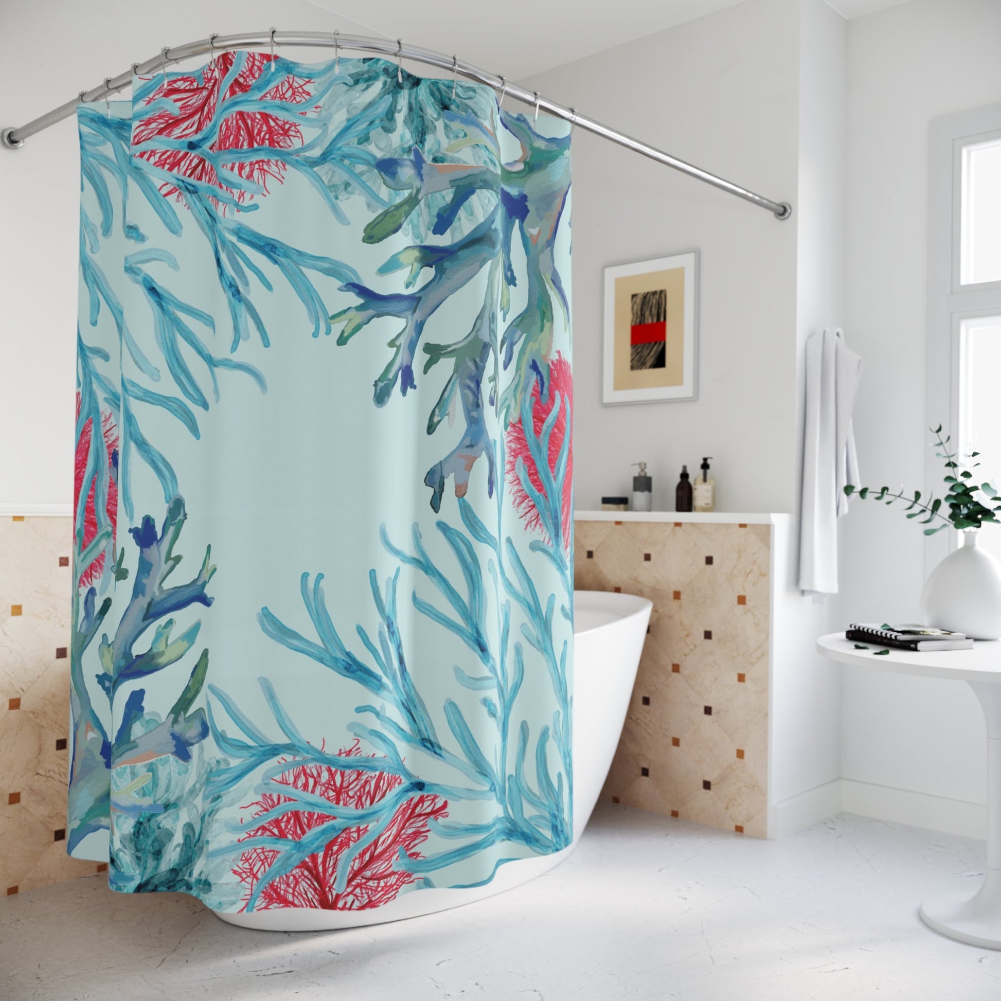 Teal Coastal Coral Shower Curtain - Blue Cava