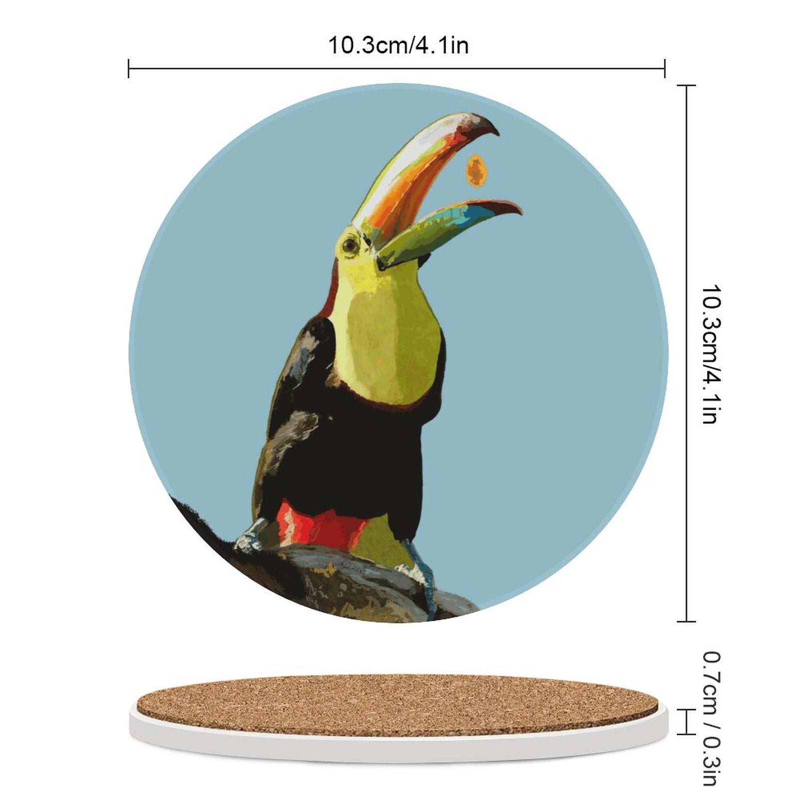 Toucan Round Ceramic Coaster - Blue Cava