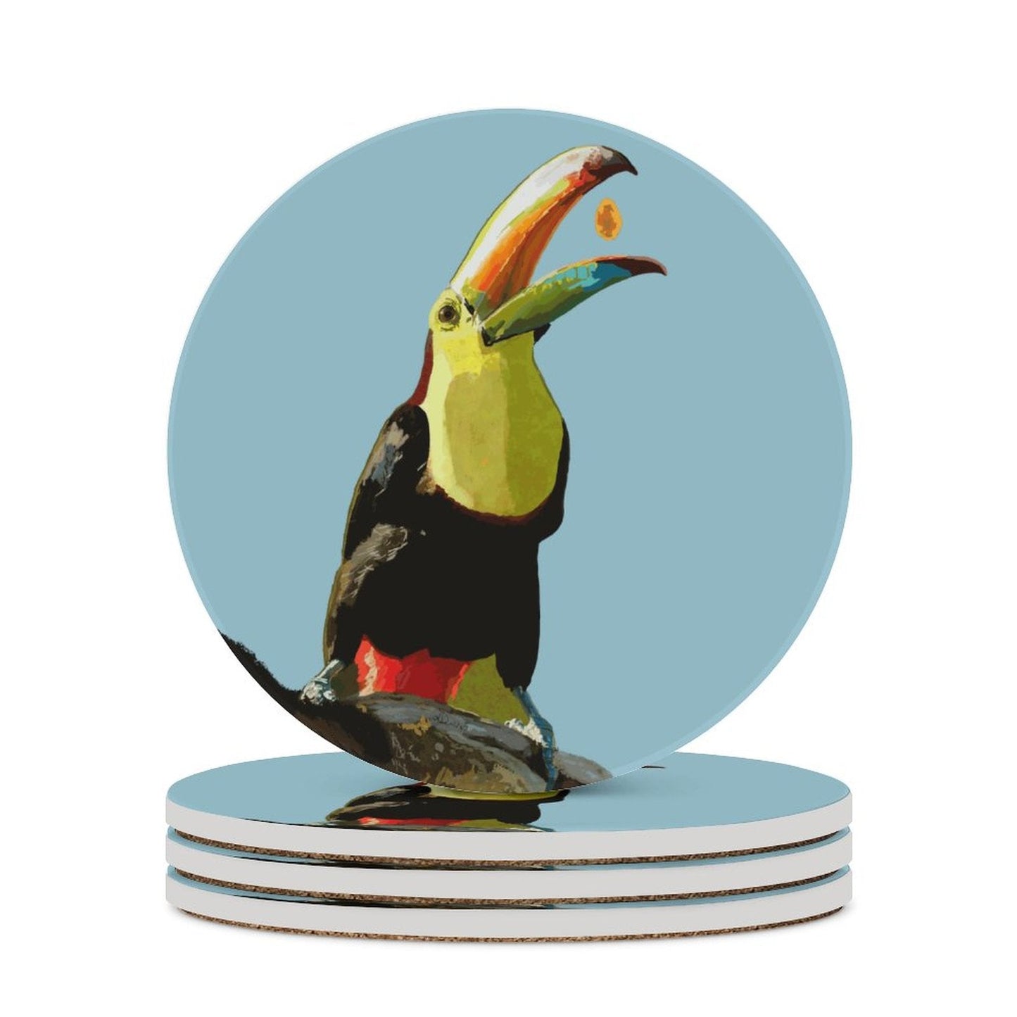 Toucan Round Ceramic Coaster - Blue Cava