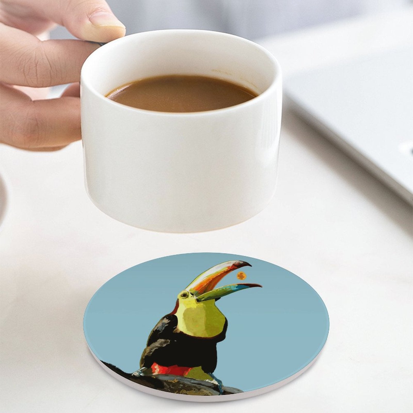 Toucan Round Ceramic Coaster - Blue Cava