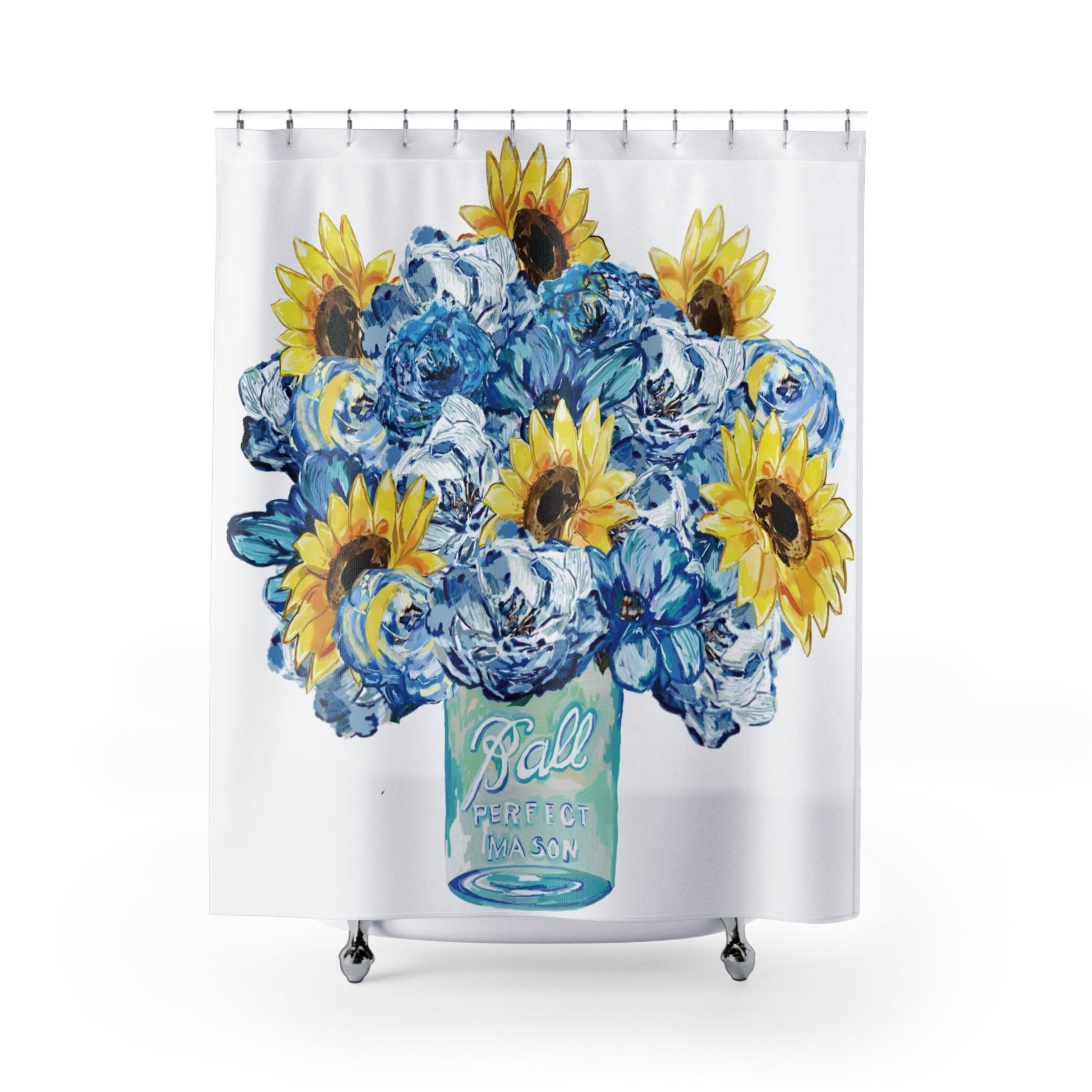 Vibrant Floral Shower Curtain – Perfect for Brightening Your Bathroom - Blue Cava