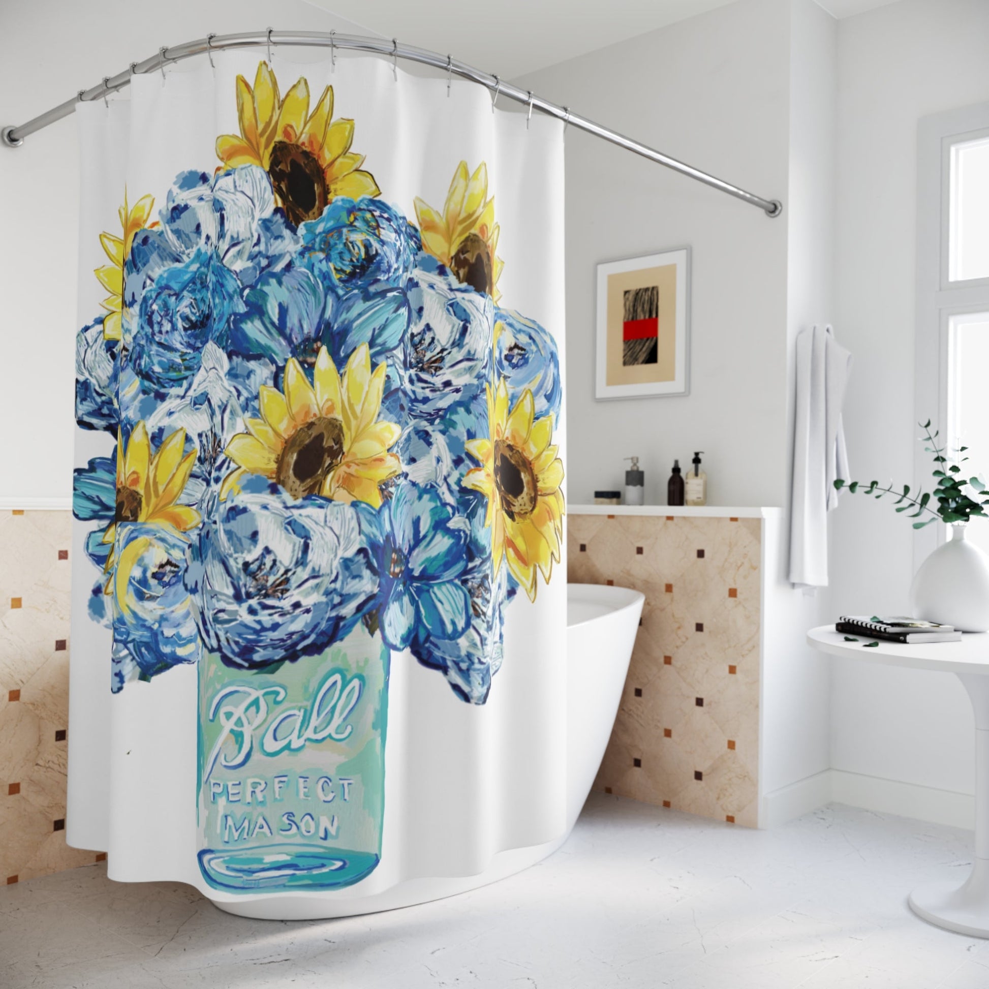 Vibrant Floral Shower Curtain – Perfect for Brightening Your Bathroom - Blue Cava