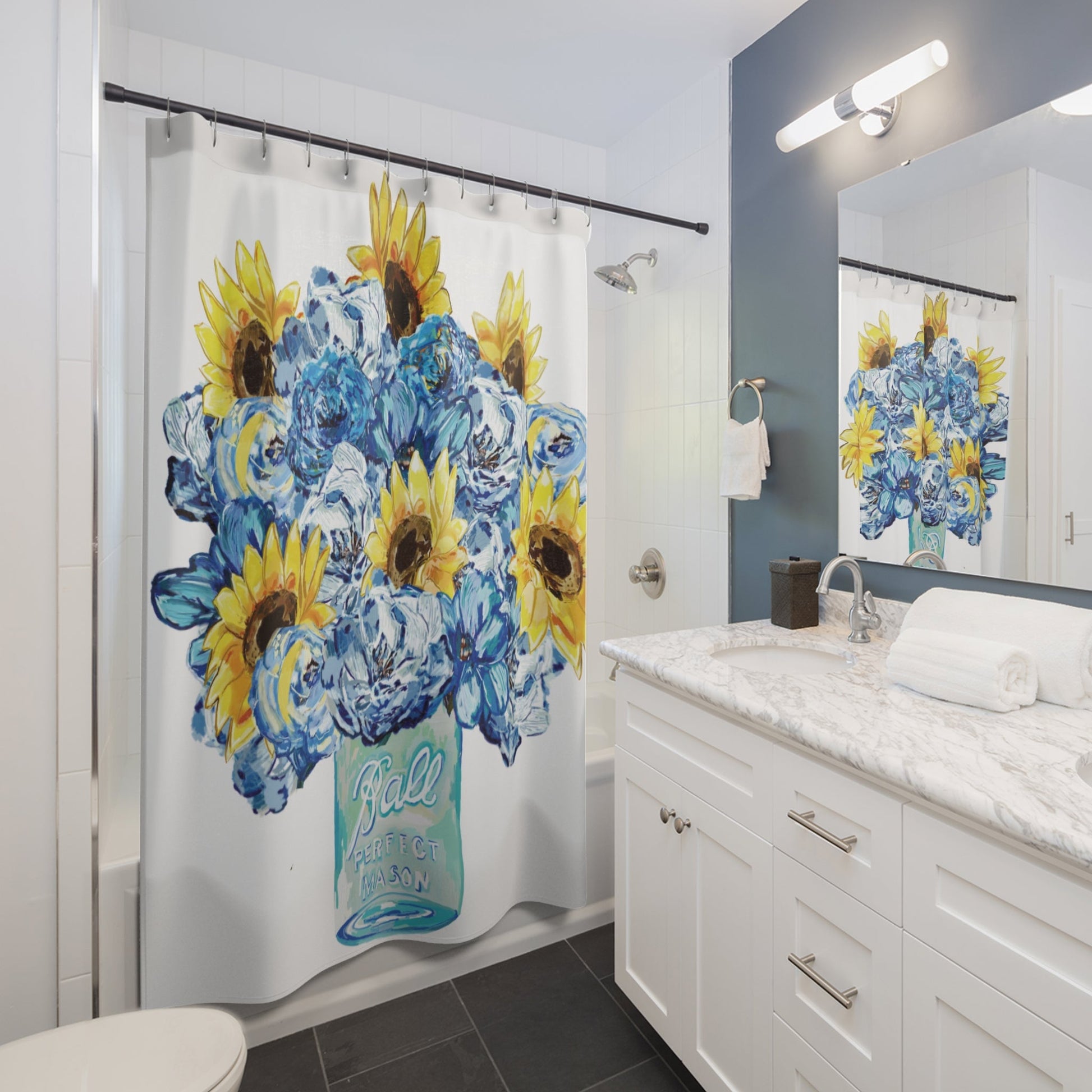 Vibrant Floral Shower Curtain – Perfect for Brightening Your Bathroom - Blue Cava