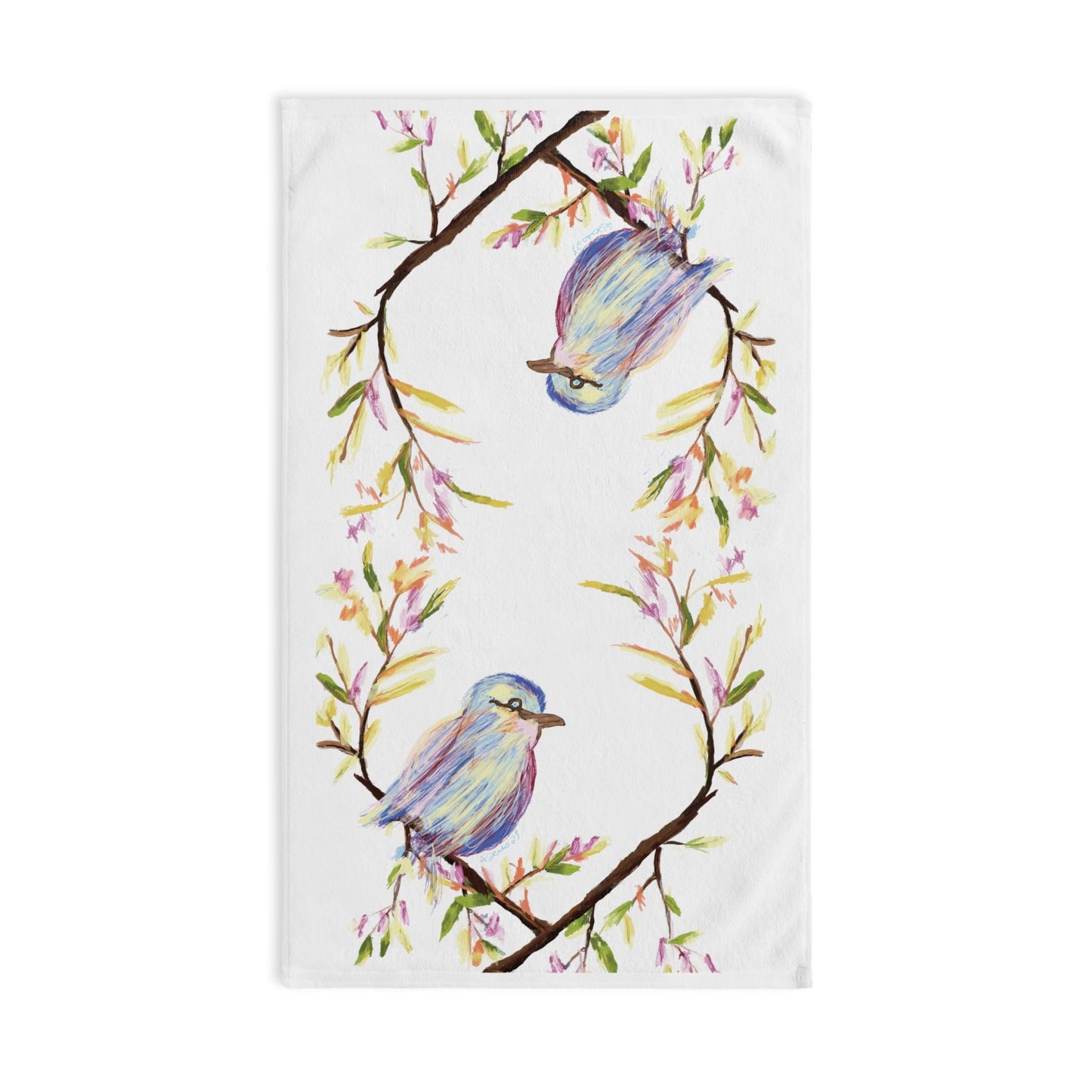 Watercolor Bird Hand Towel (Poly/Cotton) - Blue Cava