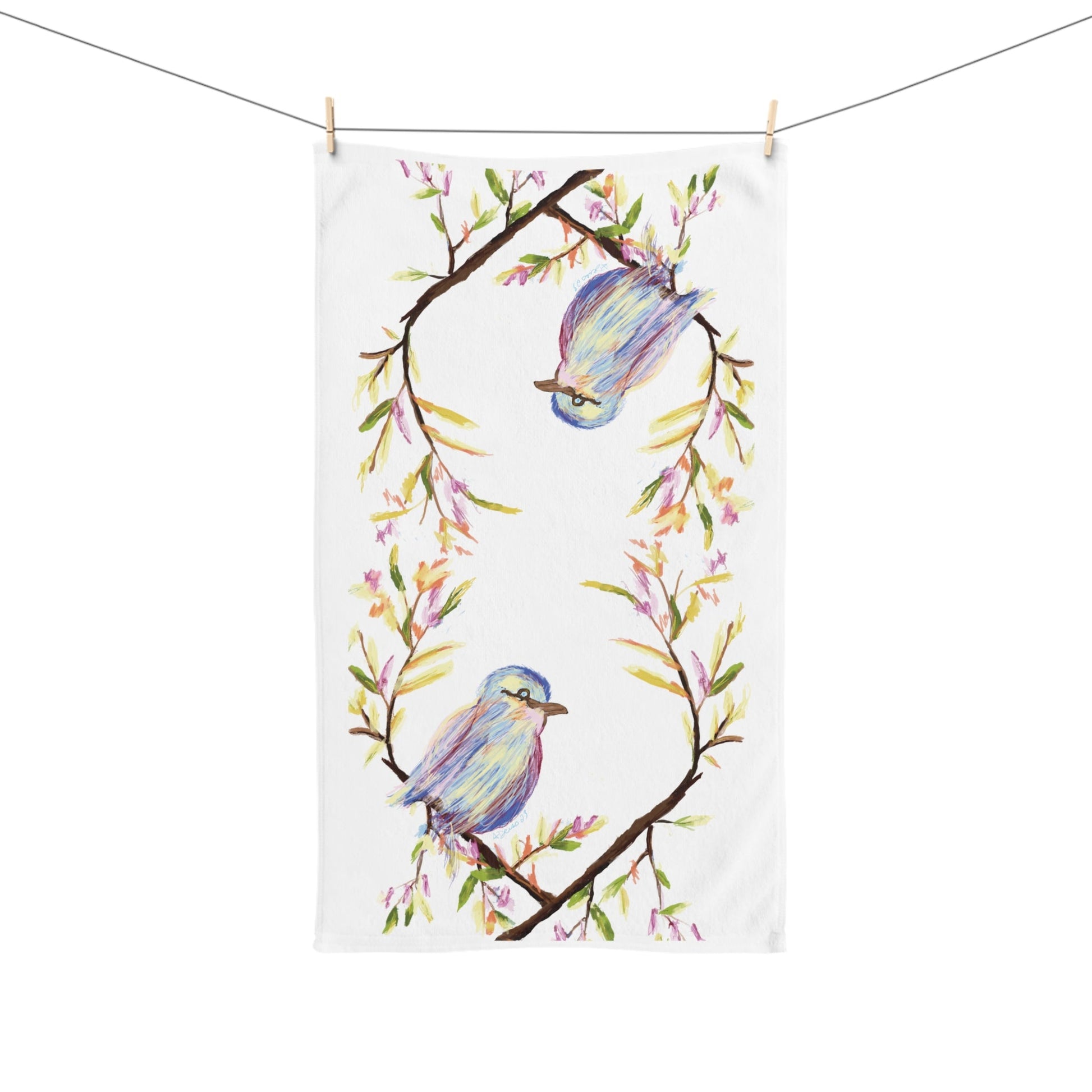 Watercolor Bird Hand Towel (Poly/Cotton) - Blue Cava