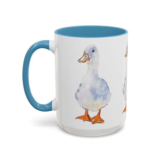 Watercolor Duck Two Tone Coffee Mug (11oz & 15oz) - Blue Cava