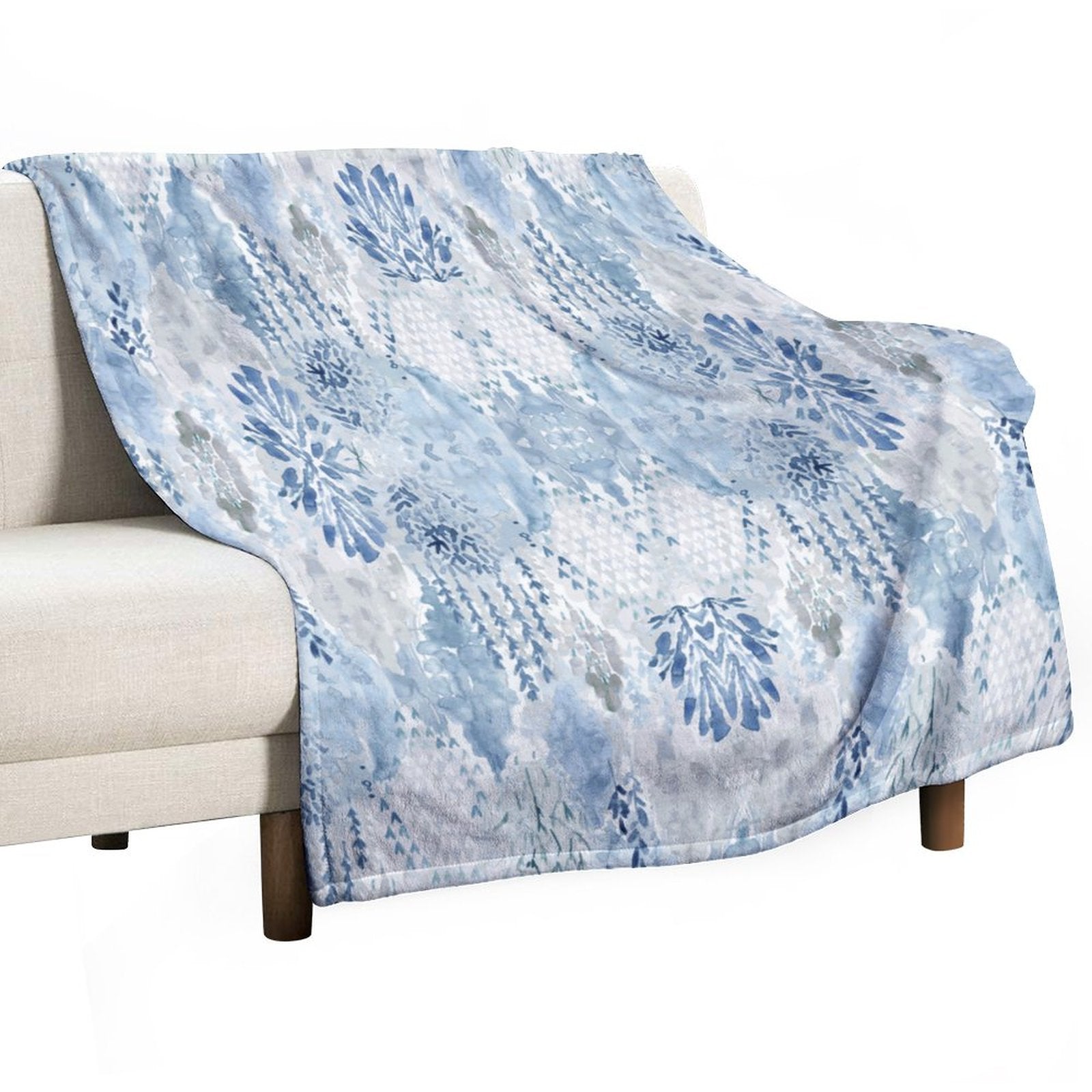 Watercolor Flannel Blanket - Blue Cava