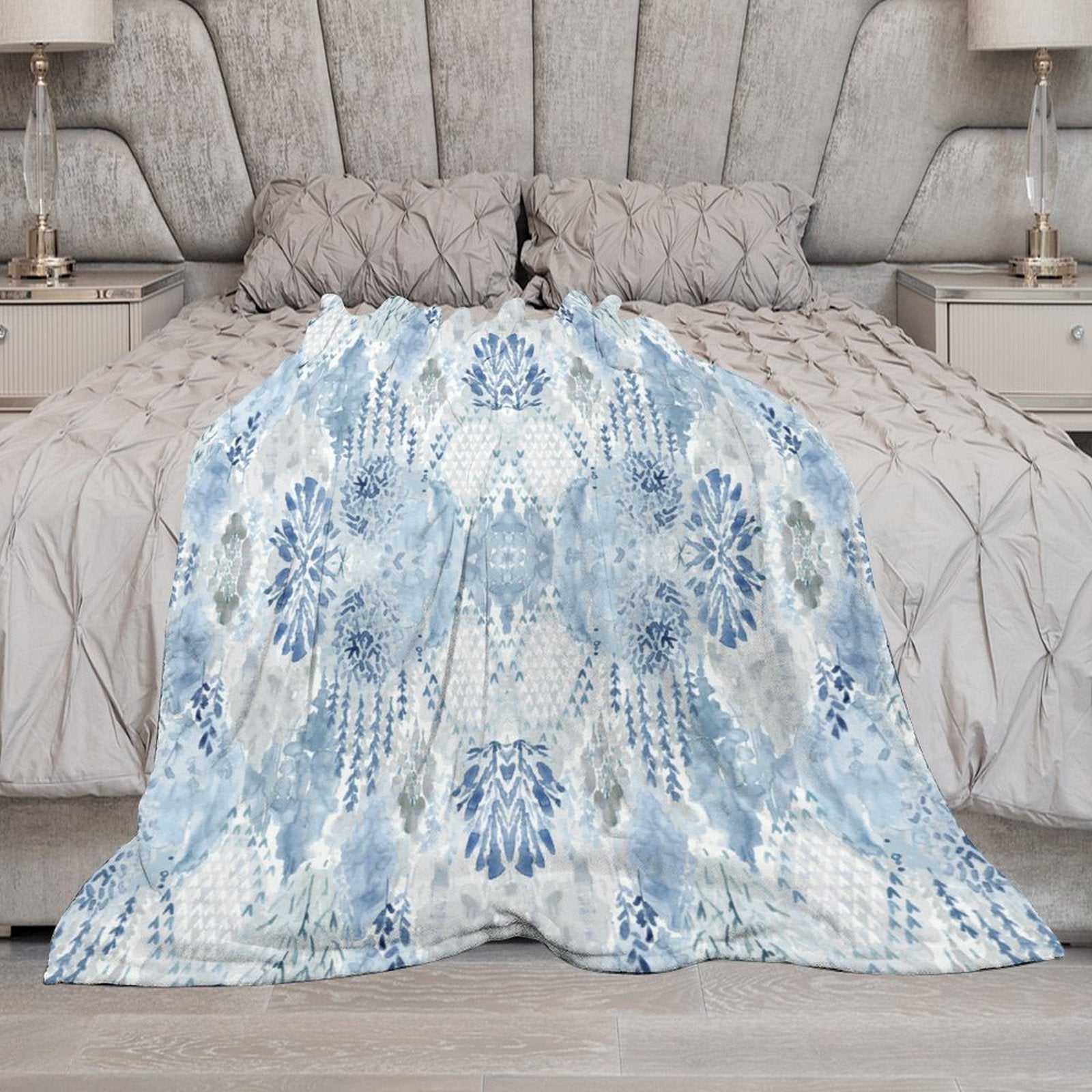 Watercolor Flannel Blanket - Blue Cava