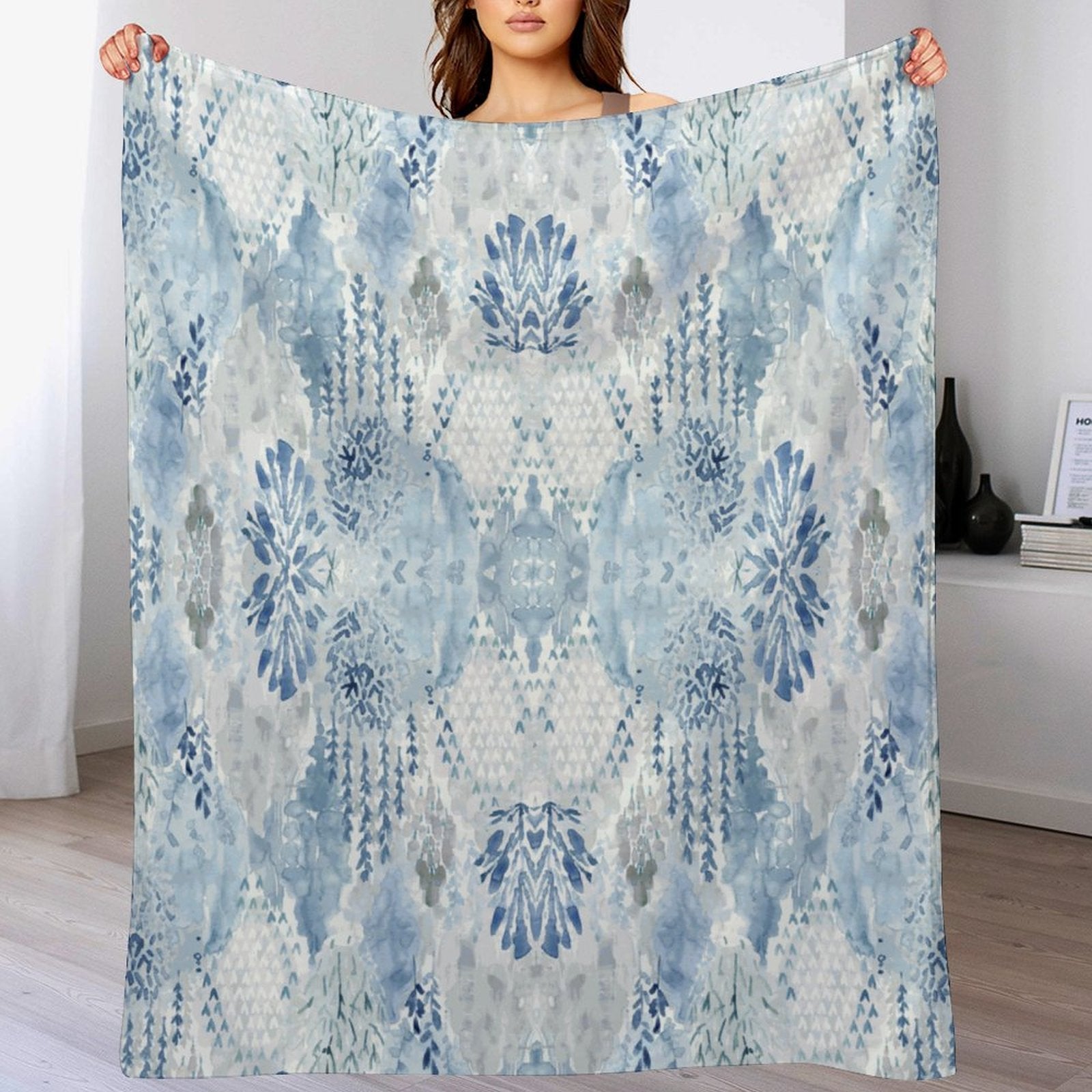 Watercolor Flannel Blanket - Blue Cava