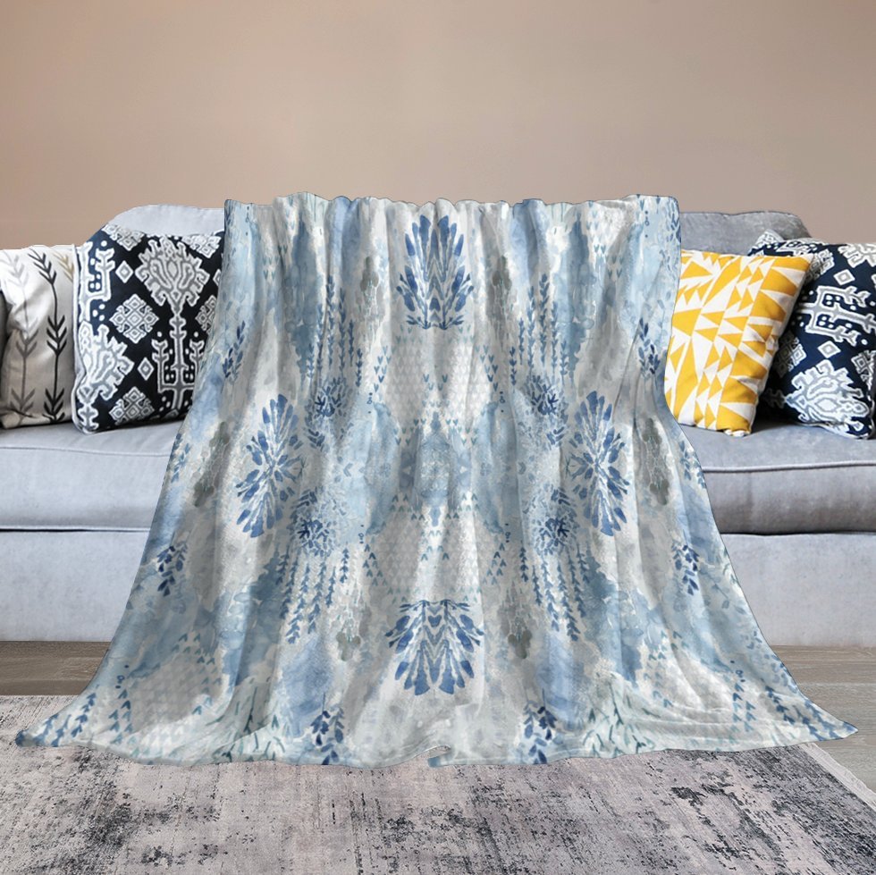 Watercolor Flannel Blanket - Blue Cava