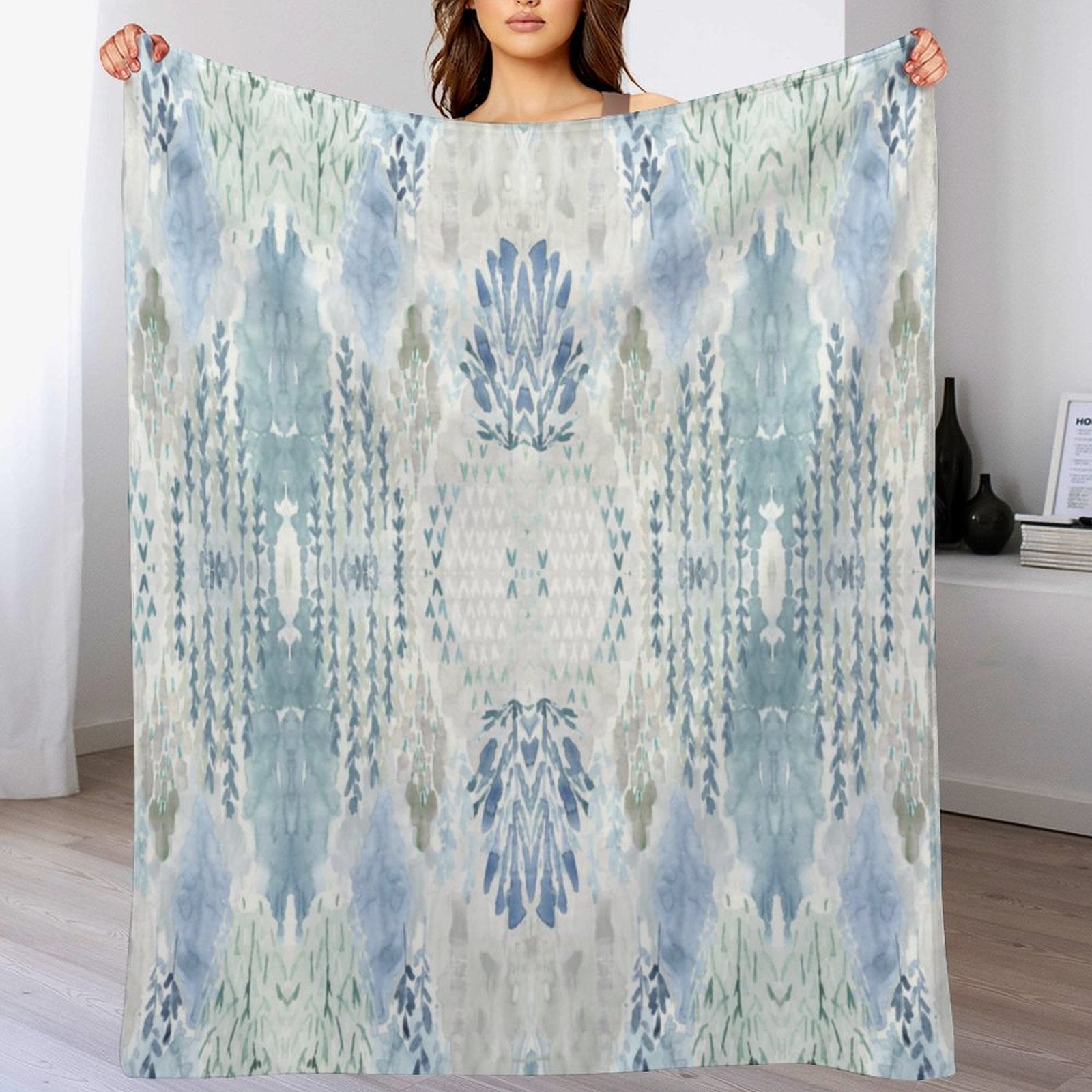 Watercolor Flannel Blanket - Blue Cava