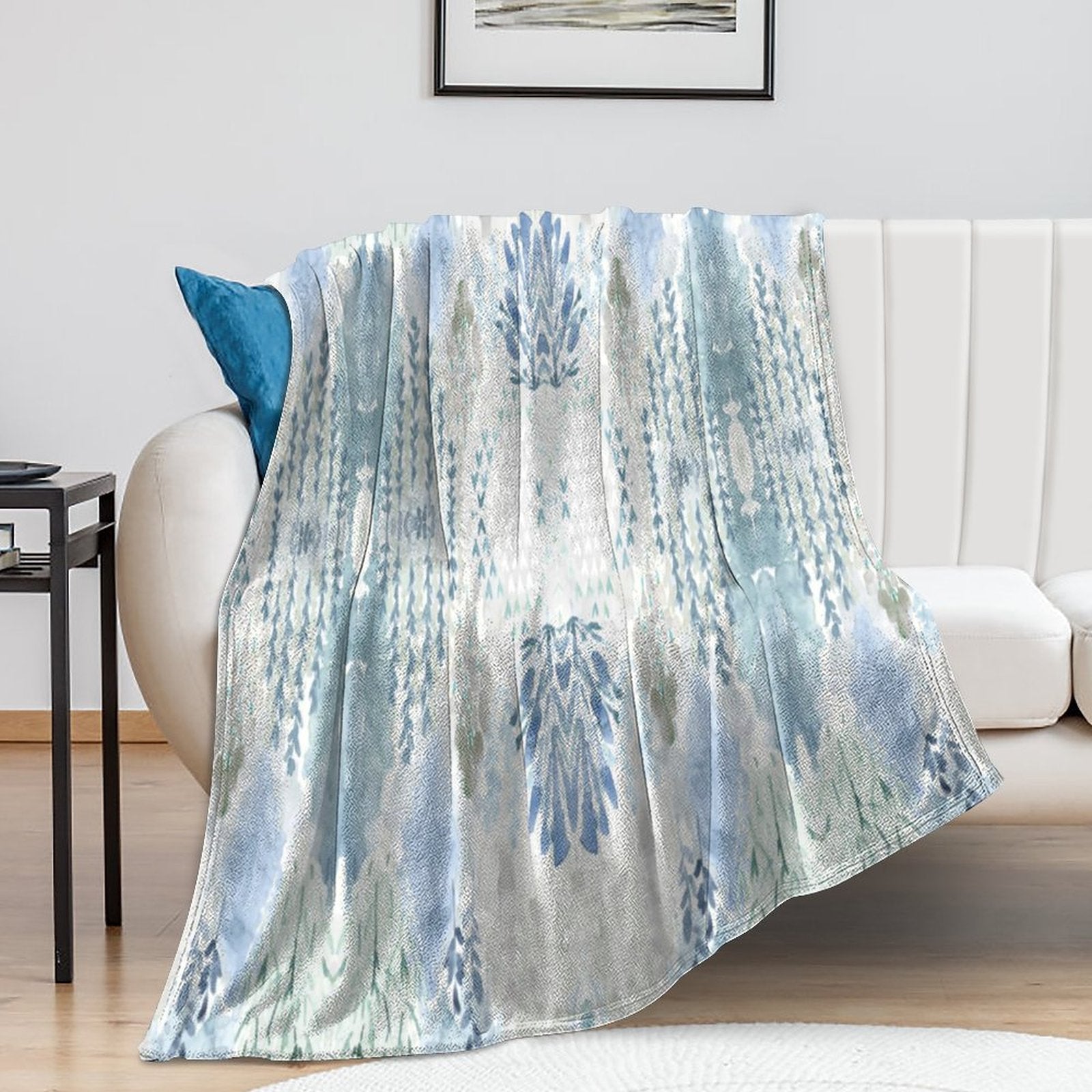 Watercolor Flannel Blanket - Blue Cava