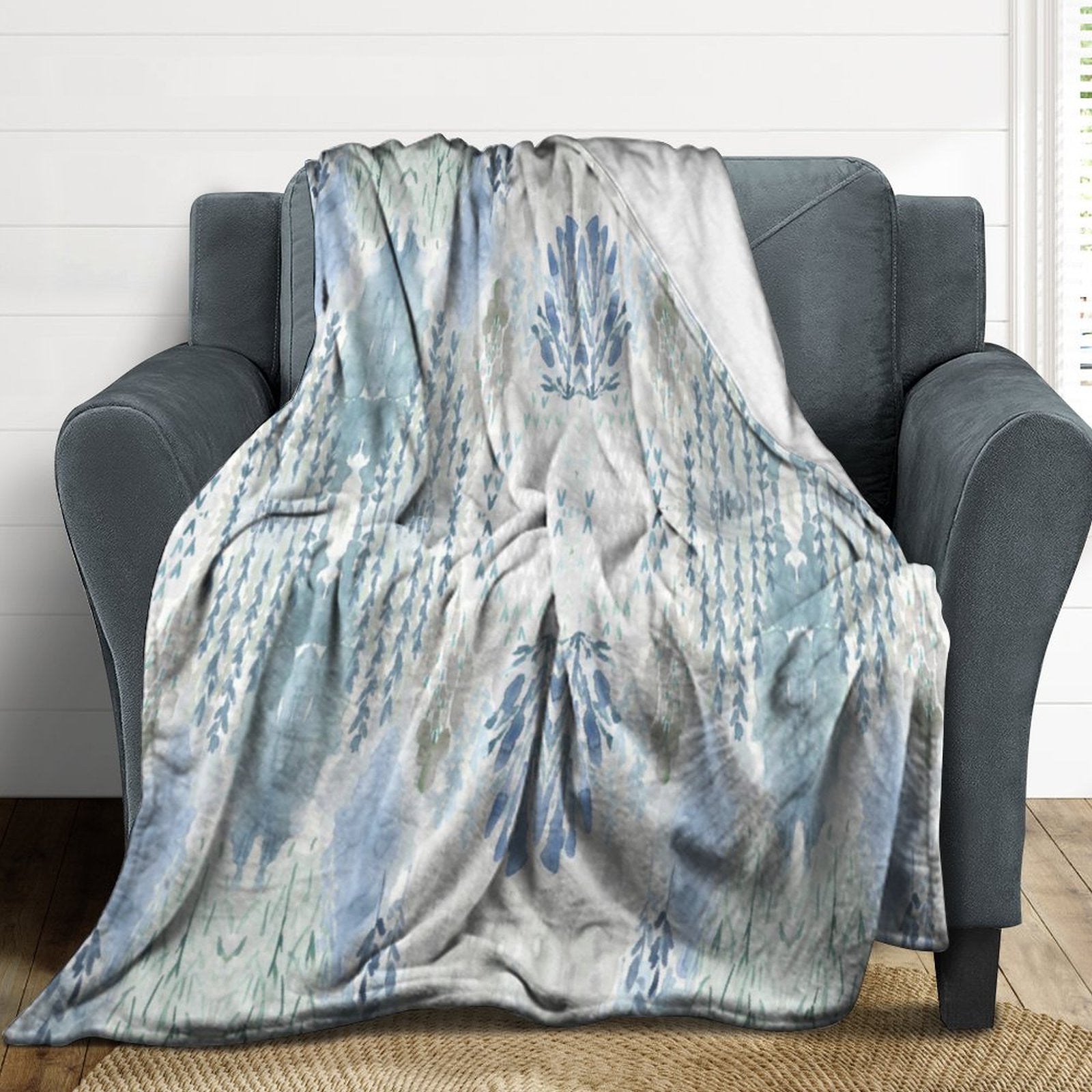 Watercolor Flannel Blanket - Blue Cava