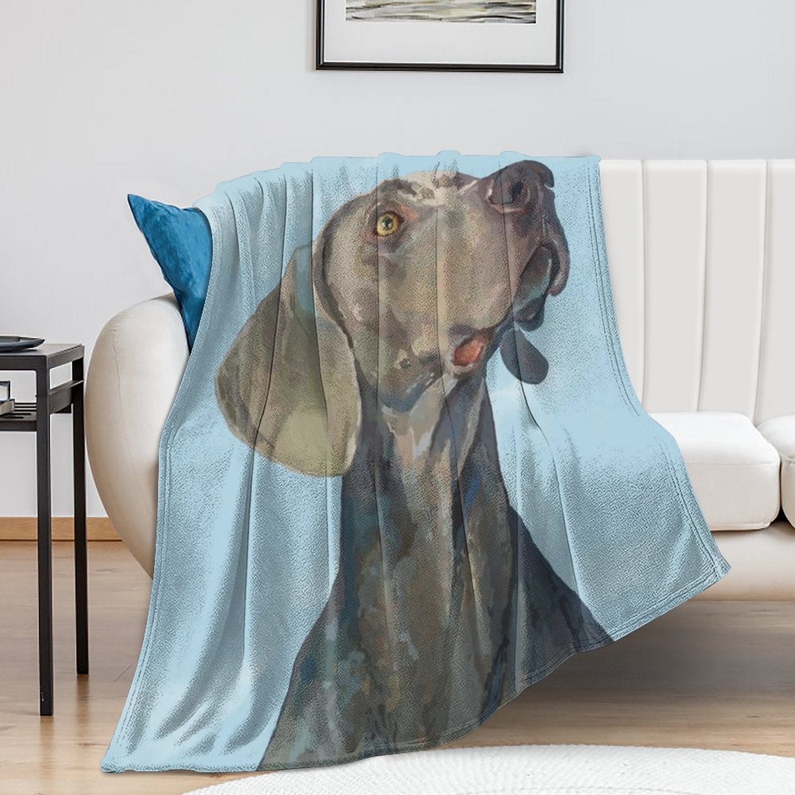 Weimaraner 280gsm Flannel Blanket (One-sided Printing) - Blue Cava