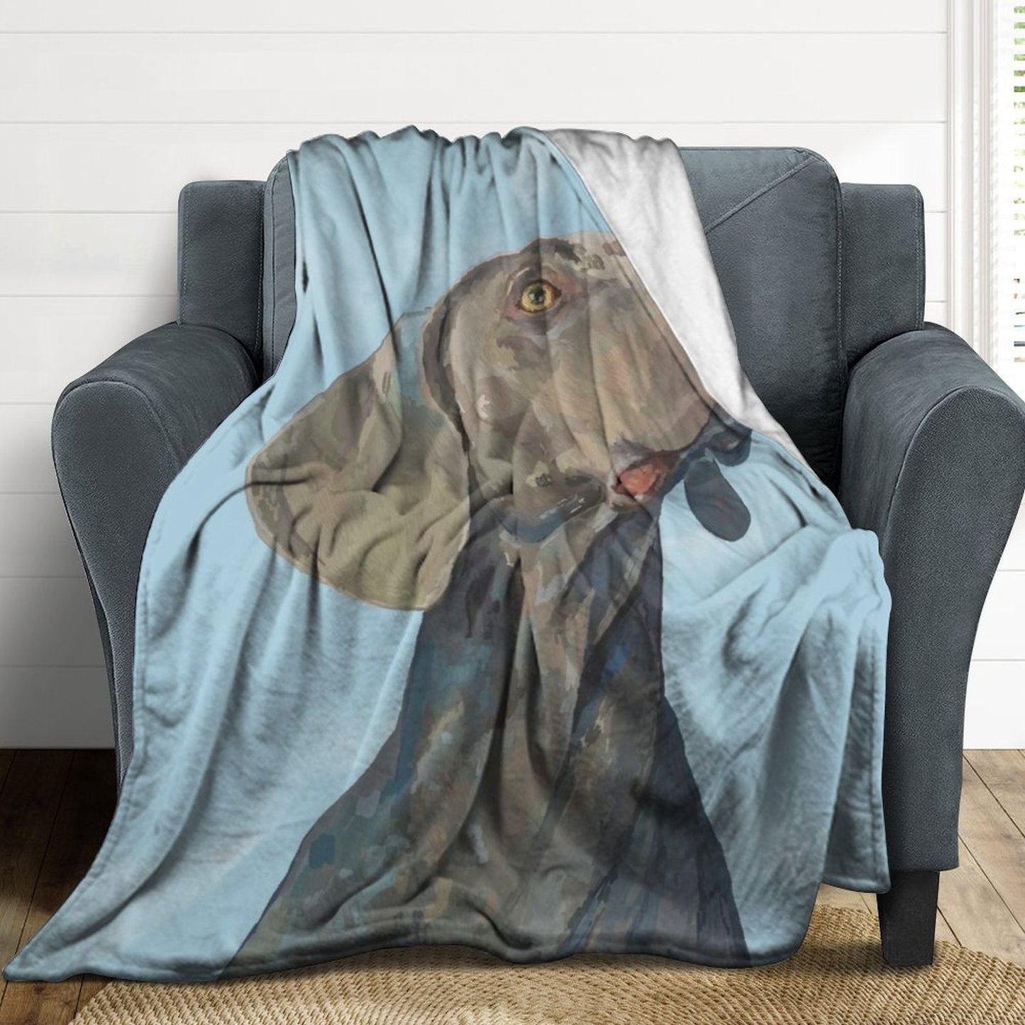 Weimaraner 280gsm Flannel Blanket (One-sided Printing) - Blue Cava