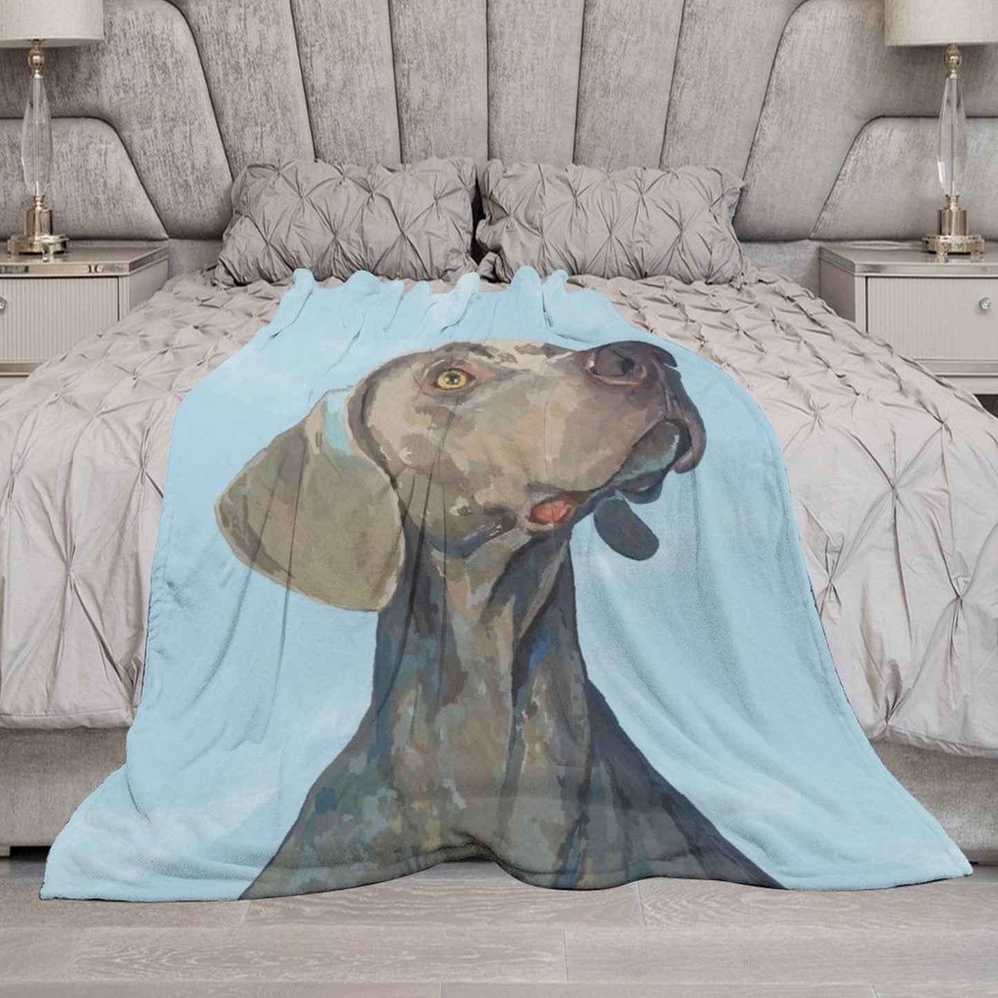 Weimaraner 280gsm Flannel Blanket (One-sided Printing) - Blue Cava