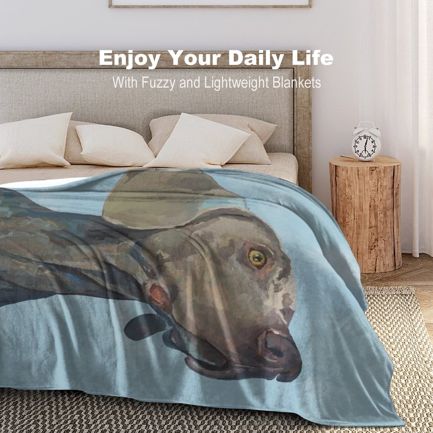 Weimaraner 280gsm Flannel Blanket (One-sided Printing) - Blue Cava