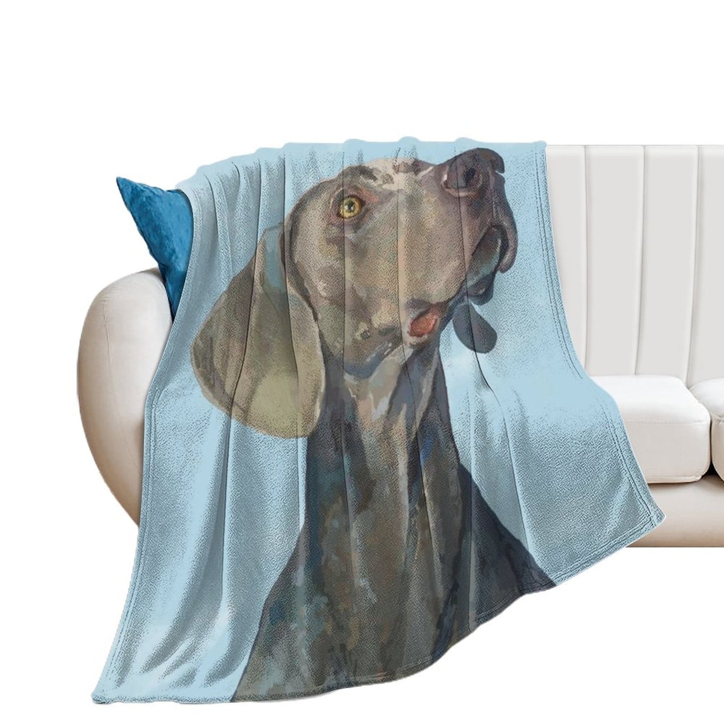 Weimaraner 280gsm Flannel Blanket (One-sided Printing) - Blue Cava