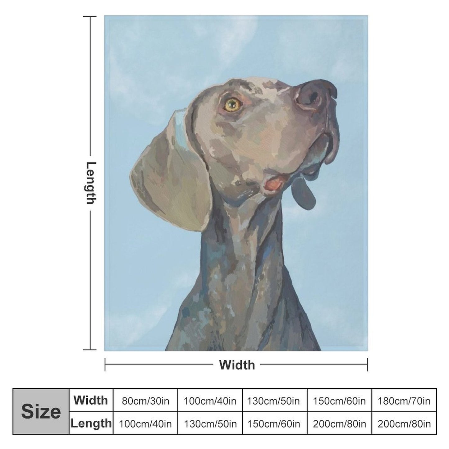 Weimaraner 280gsm Flannel Blanket (One-sided Printing) - Blue Cava