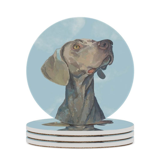 Weimaraner Round Ceramic Coasters - Blue Cava