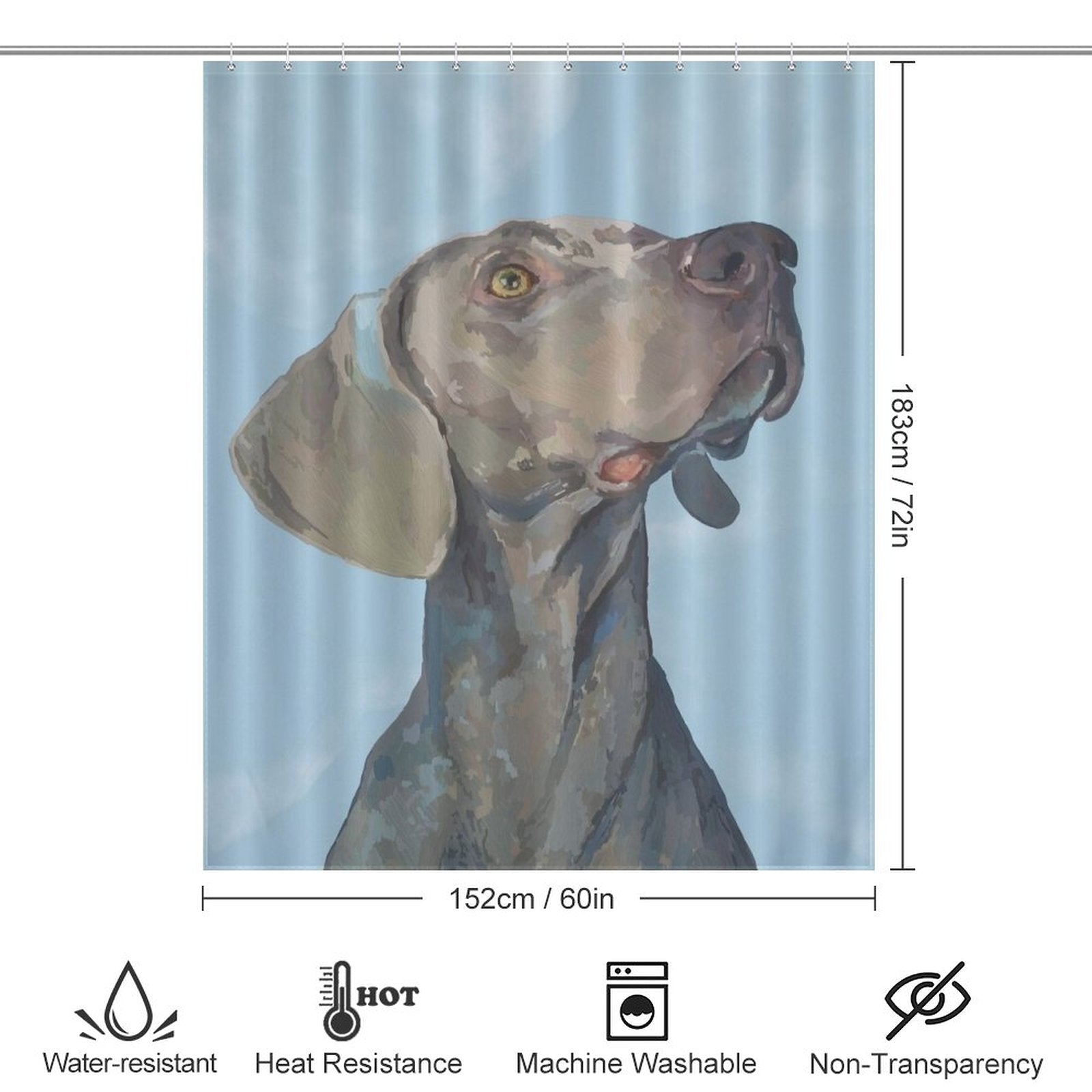 Weimaraner Shower Curtain-66x72Inch (168x183cm) - Blue Cava