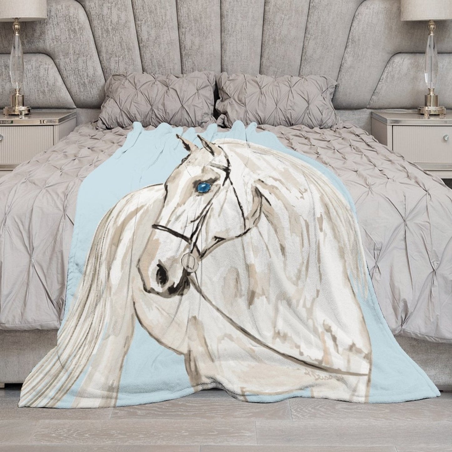 White Horse “Raine” Flannel Blanket - Blue Cava