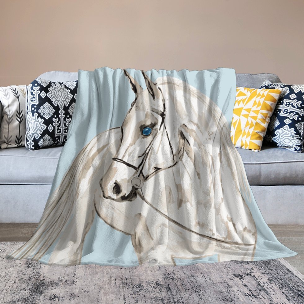 White Horse “Raine” Flannel Blanket - Blue Cava