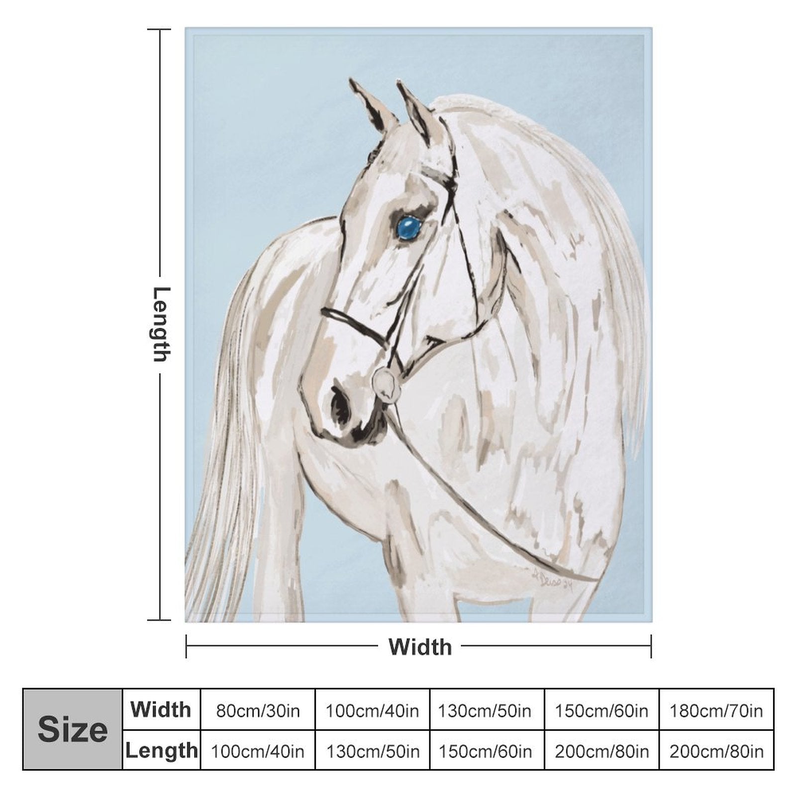 White Horse “Raine” Flannel Blanket - Blue Cava