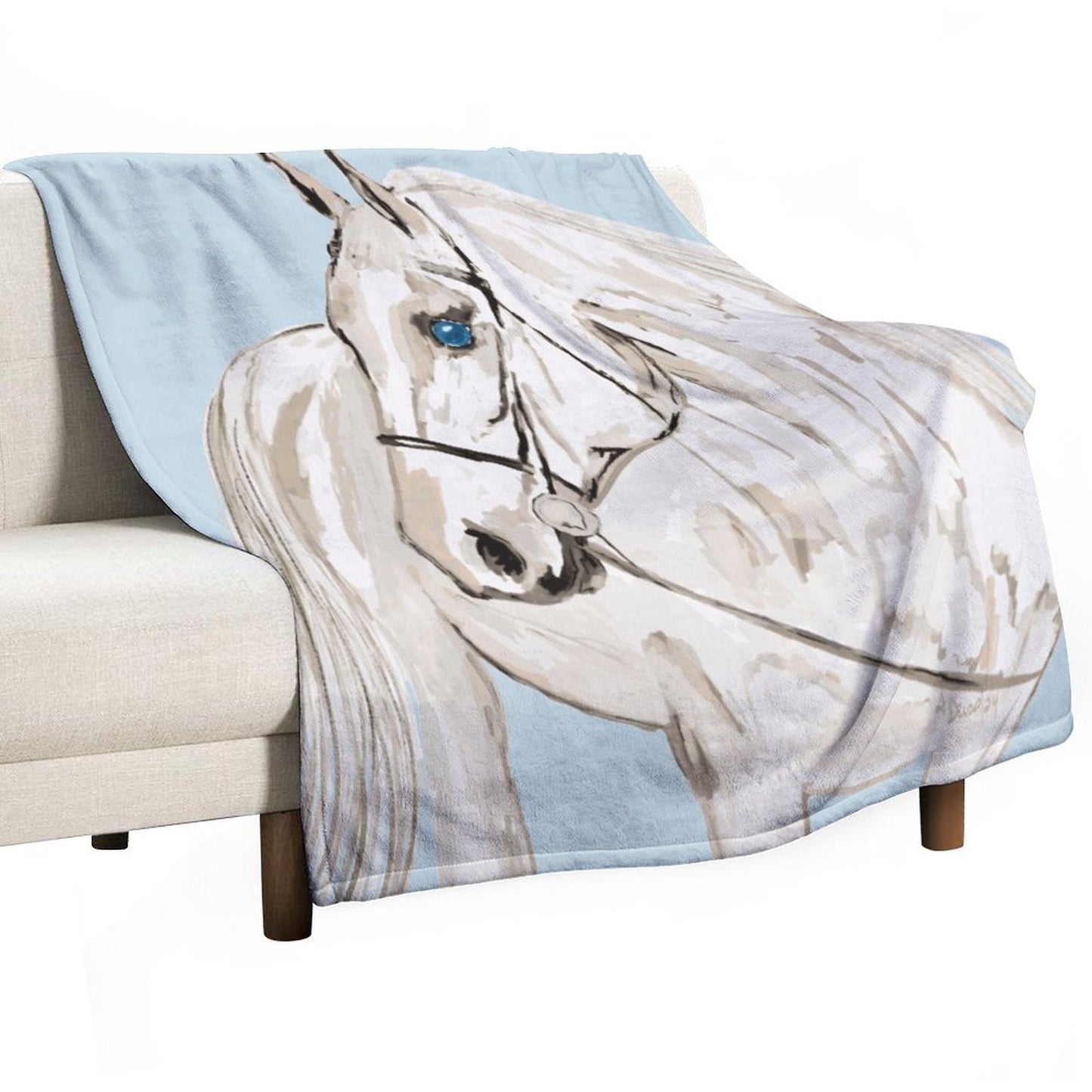 White Horse “Raine” Flannel Blanket - Blue Cava