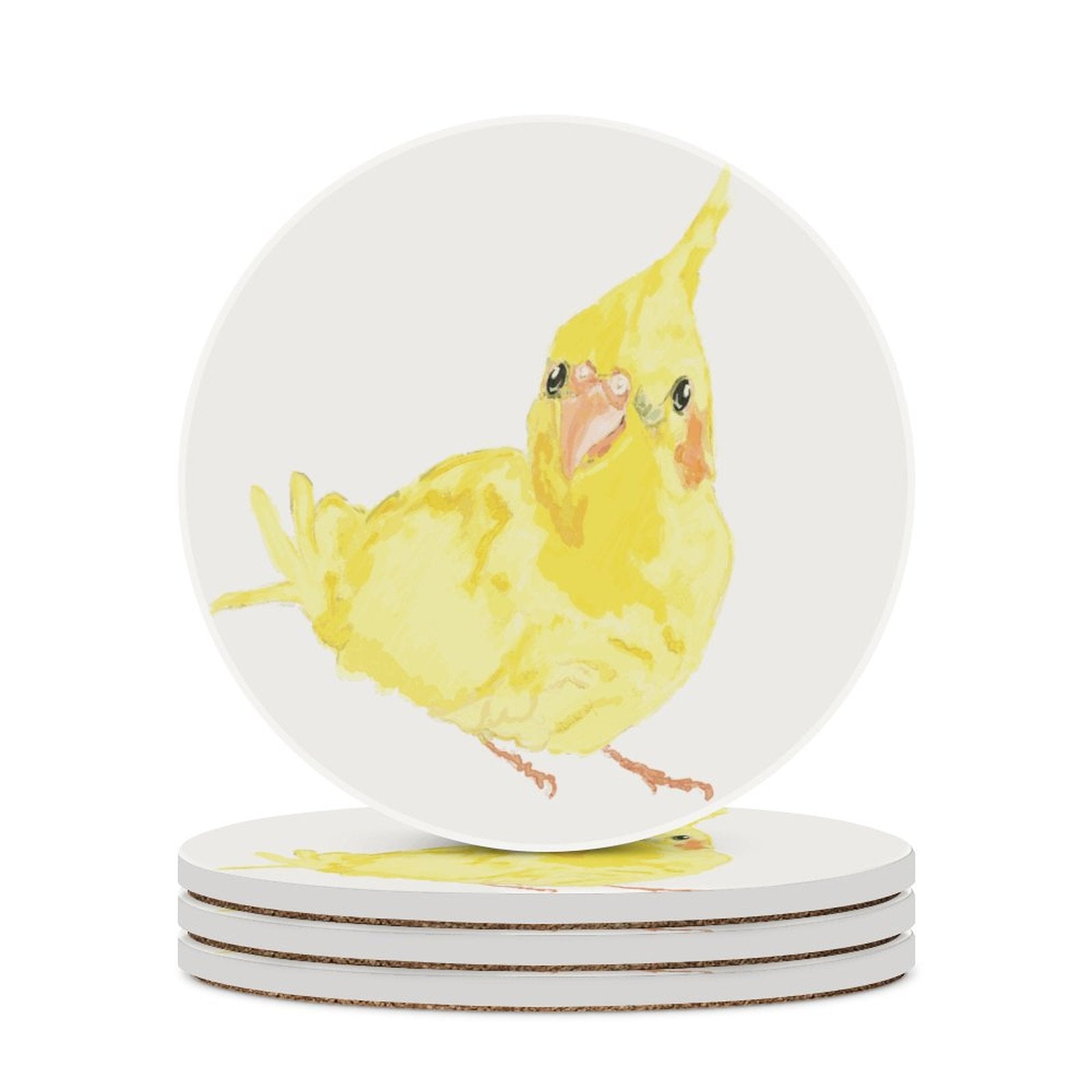 Yellow Parakeet Round Ceramic Coaster Sets - Blue Cava